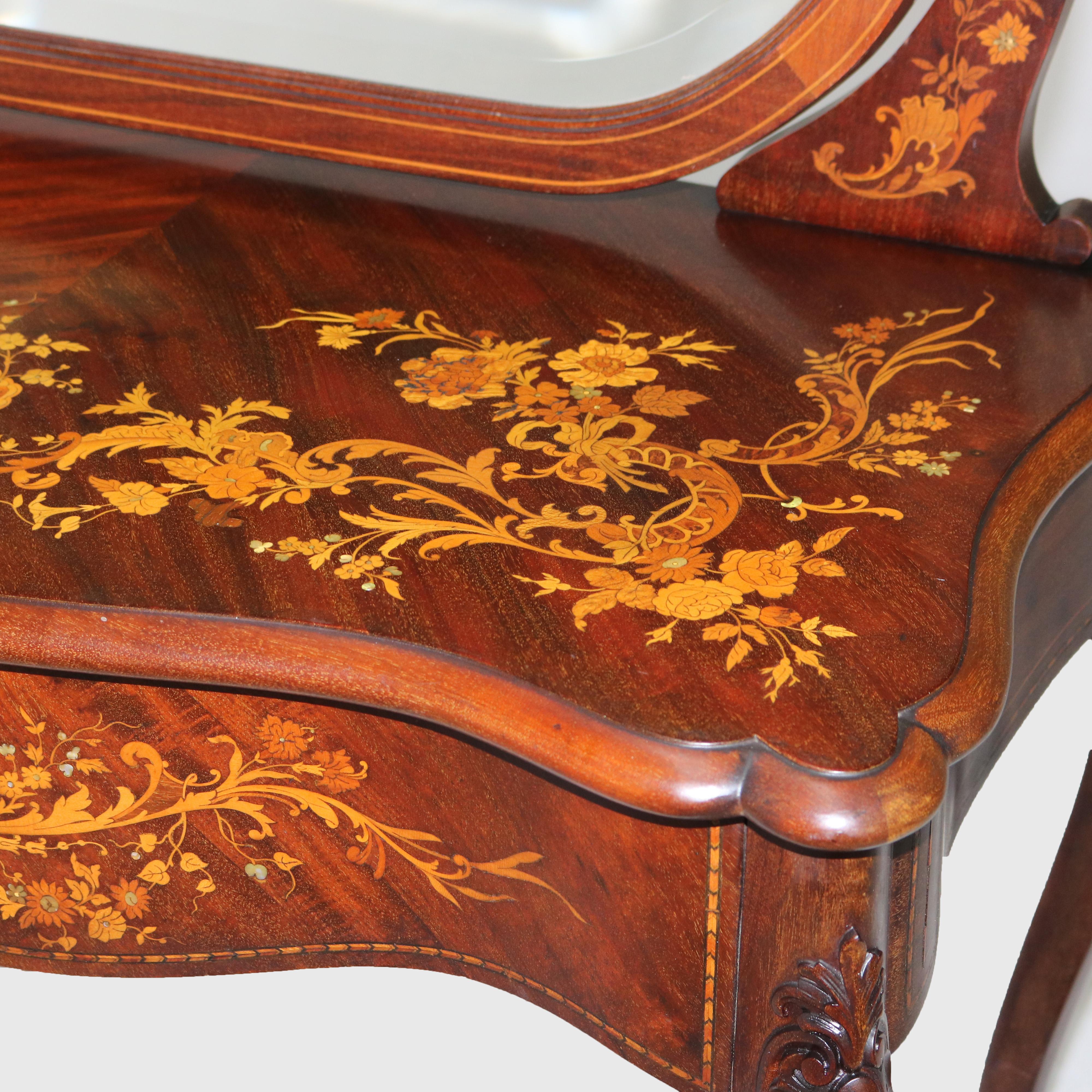 XX secolo Antico tavolino da toilette RJ Horner in mogano e intarsio floreale C1900 in vendita