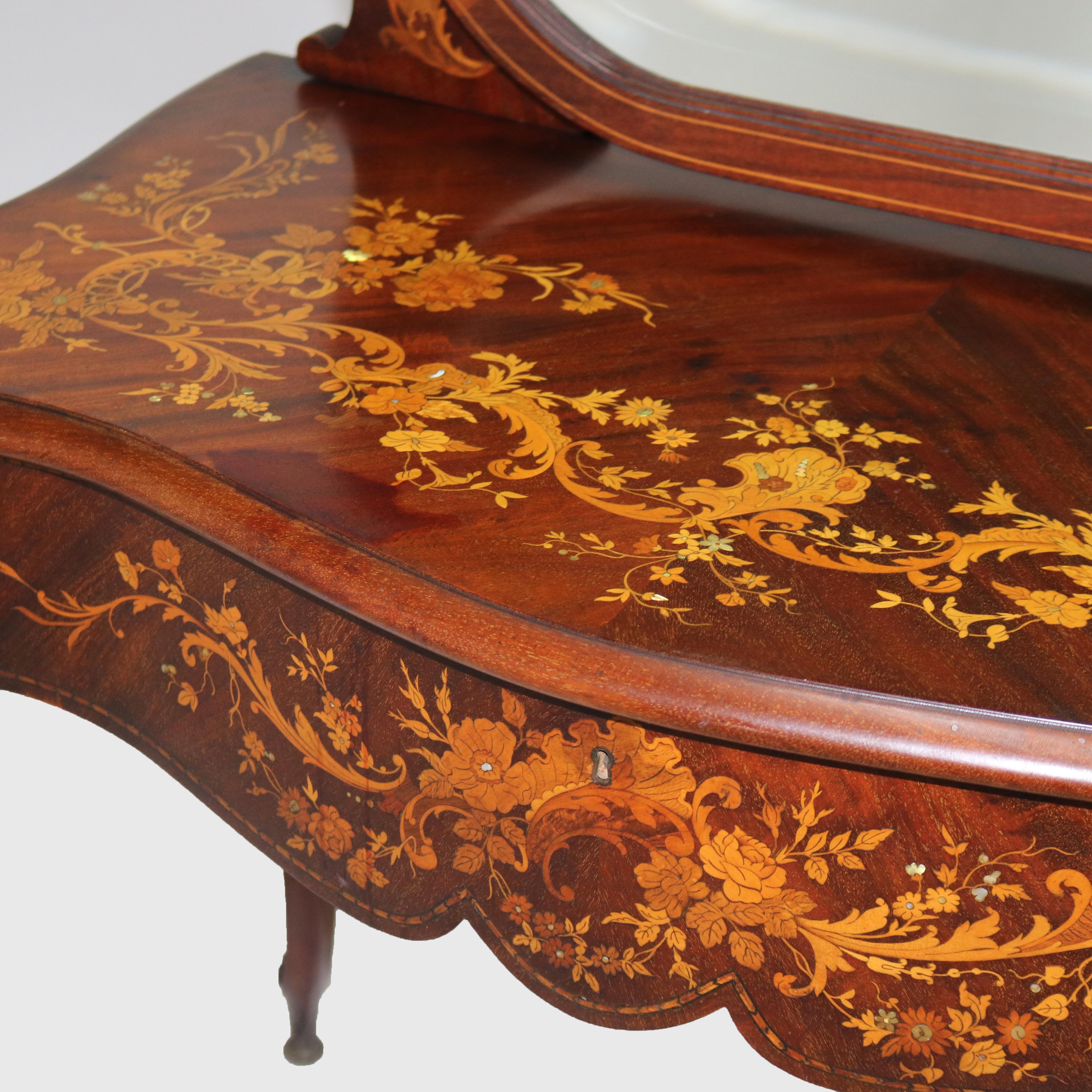 Madreperla Antico tavolino da toilette RJ Horner in mogano e intarsio floreale C1900 in vendita