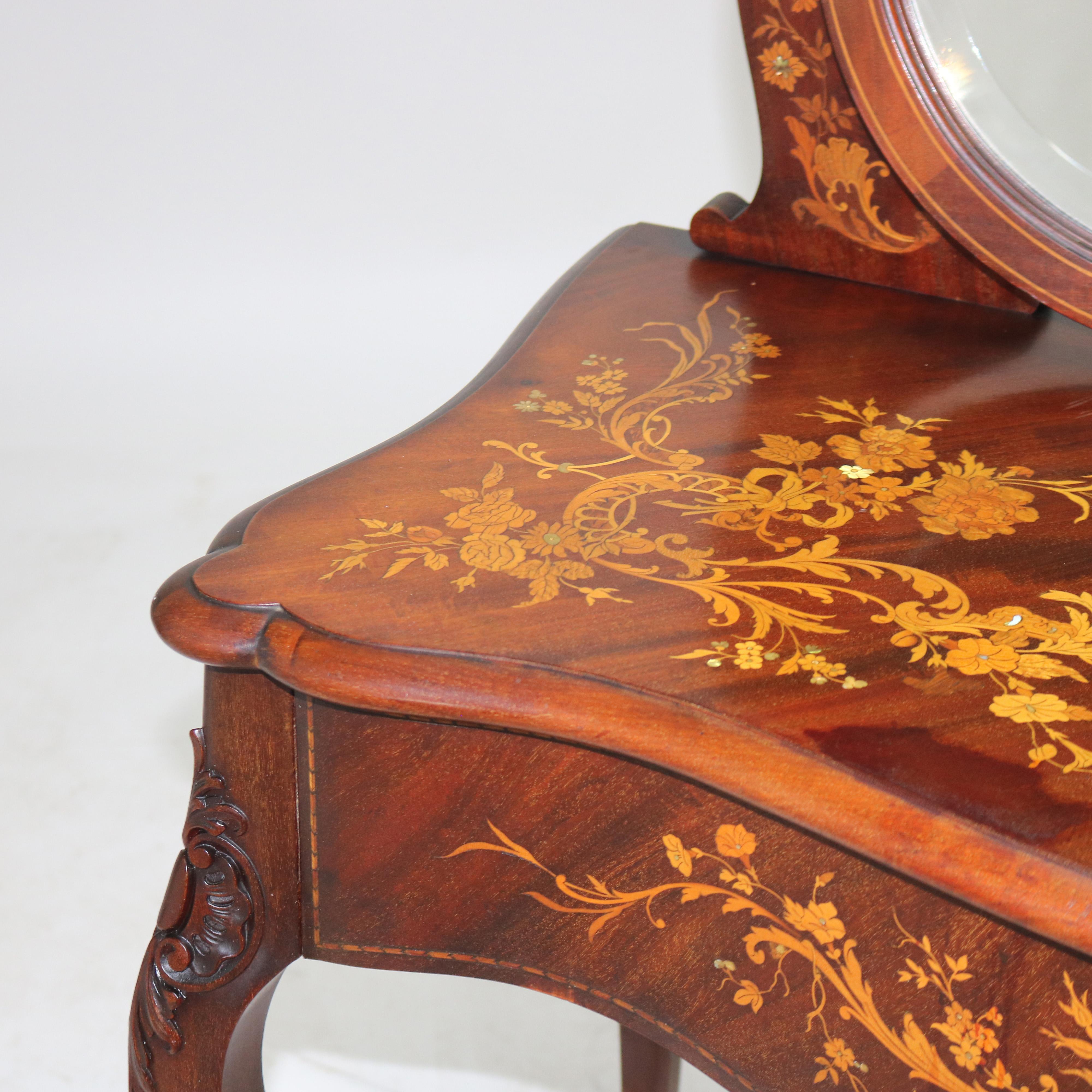 Antico tavolino da toilette RJ Horner in mogano e intarsio floreale C1900 in vendita 1