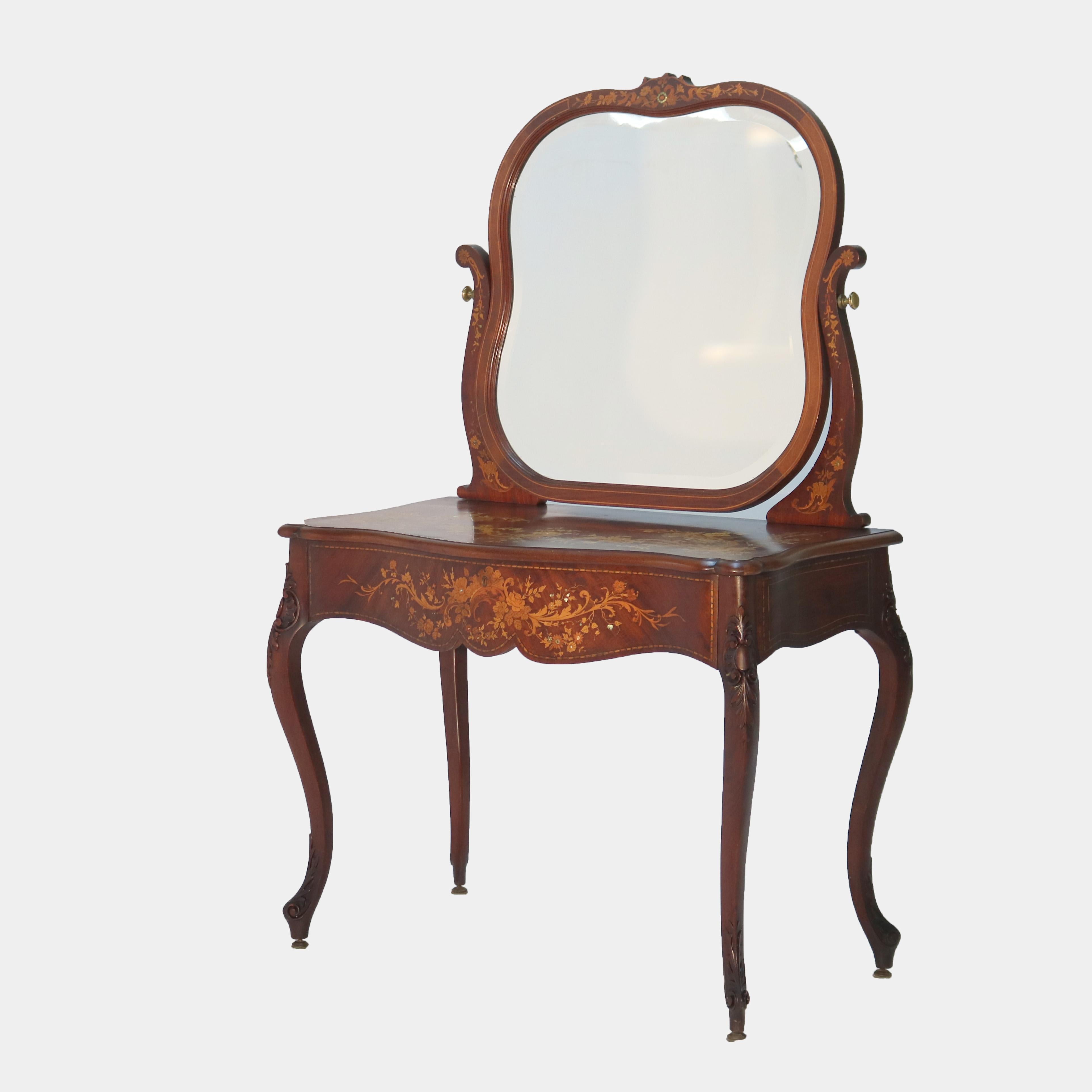 Antico tavolino da toilette RJ Horner in mogano e intarsio floreale C1900 in vendita 4