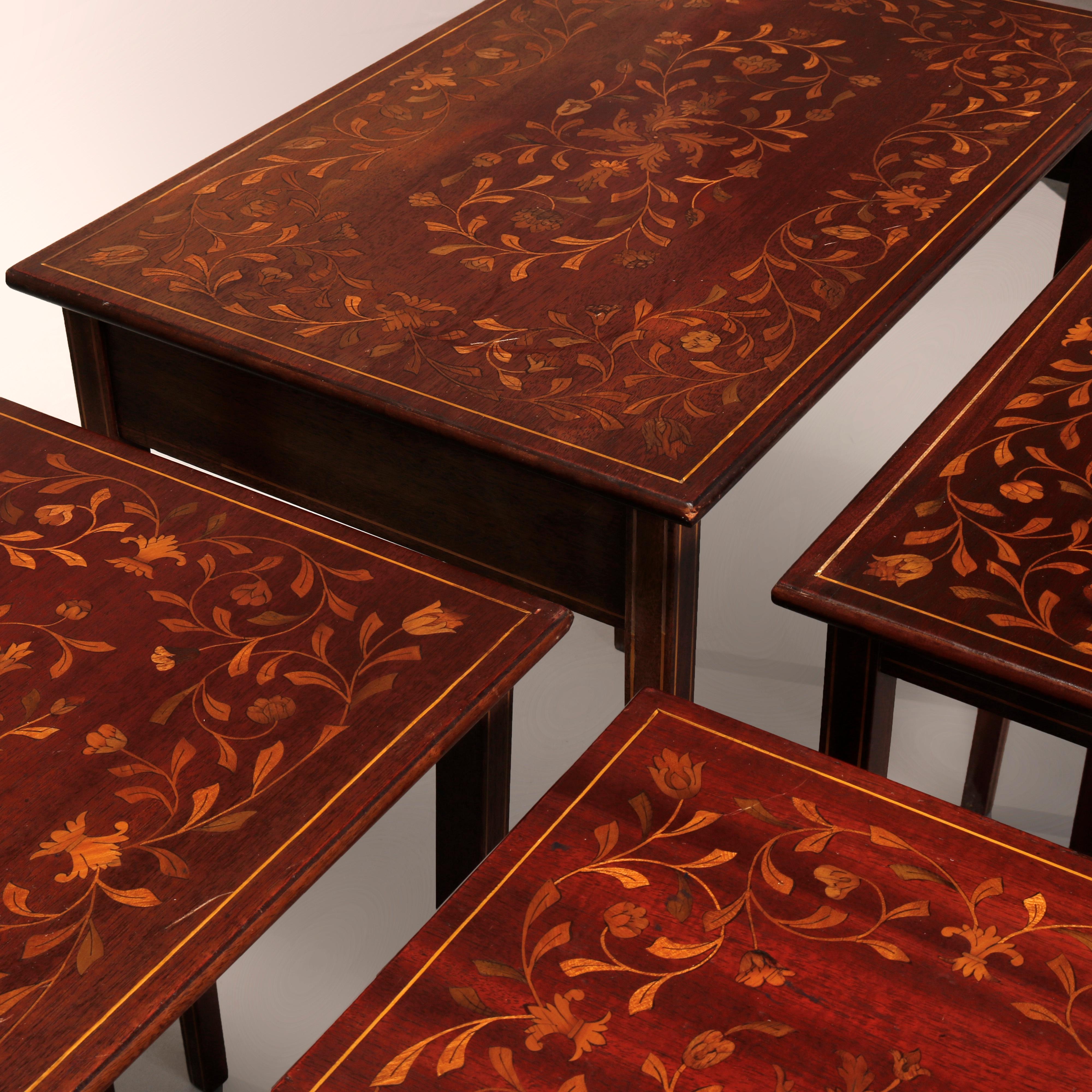 Antique R.J. Horner Mahogany Marquetry Satinwood Inlay Nesting Tables circa 1910 3