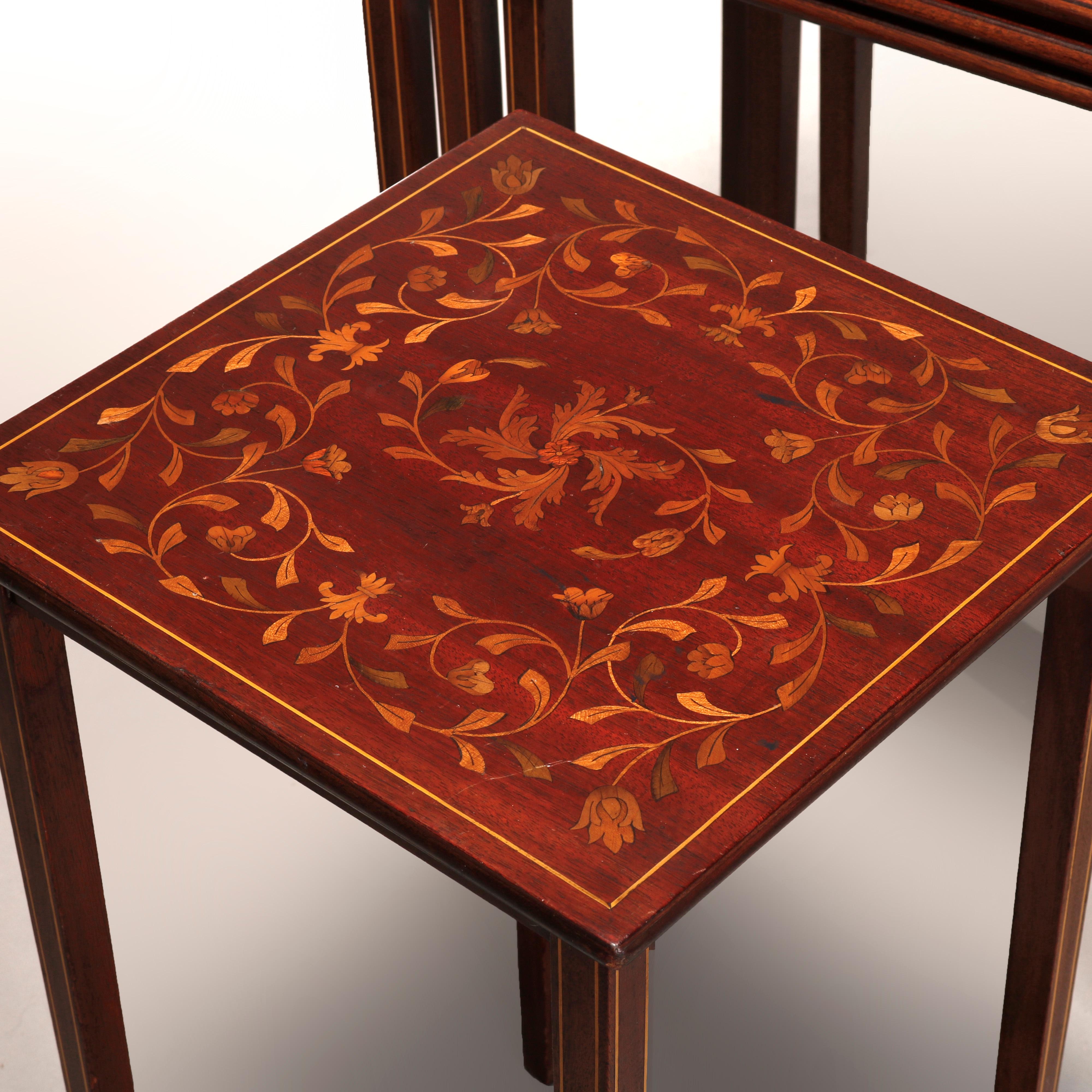 Antique R.J. Horner Mahogany Marquetry Satinwood Inlay Nesting Tables circa 1910 1