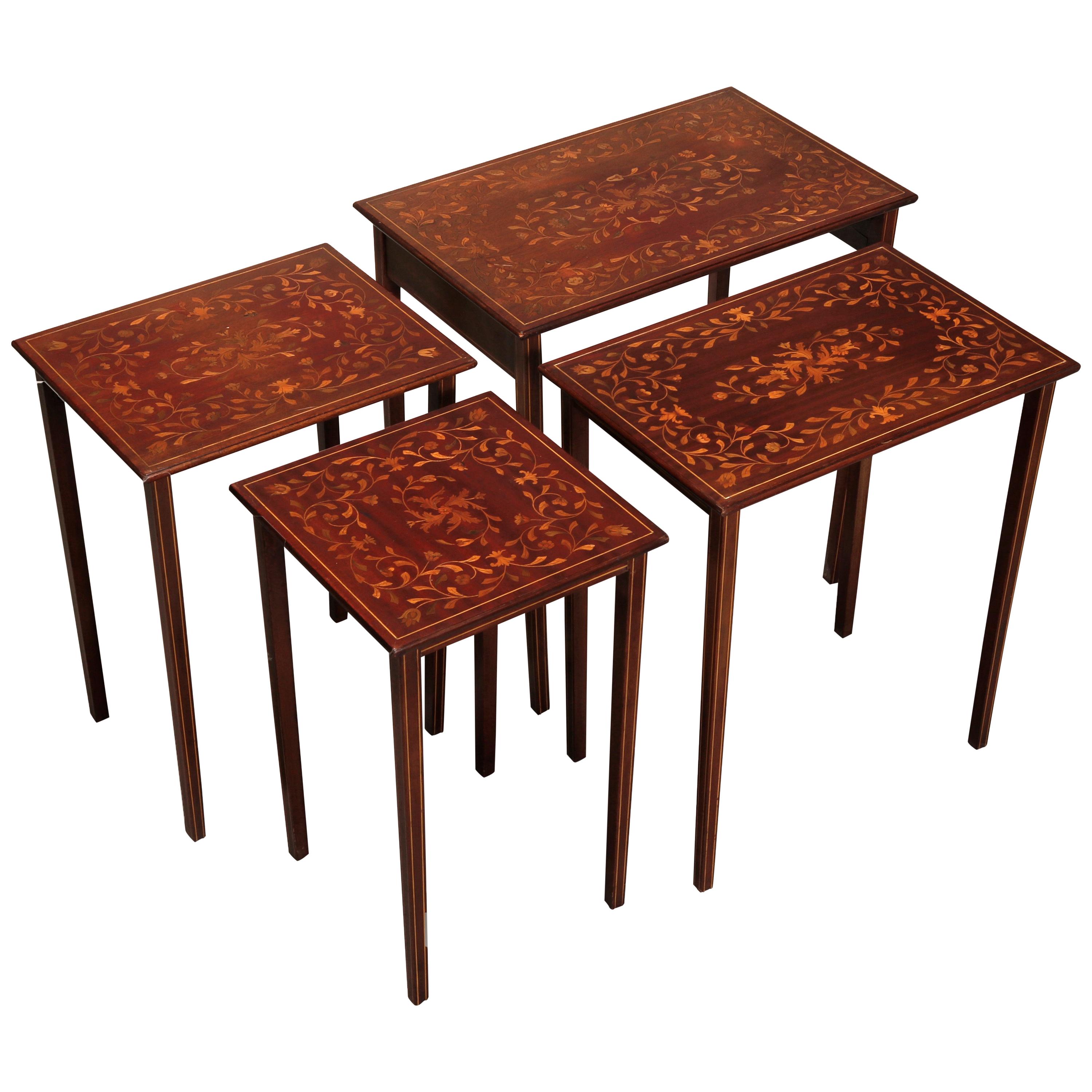 Antique R.J. Horner Mahogany Marquetry Satinwood Inlay Nesting Tables circa 1910