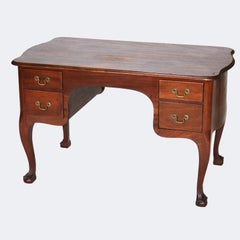 Antique RJ Horner Mahogany Serpentine Bombay Style Desk with Claw & Ball Feet