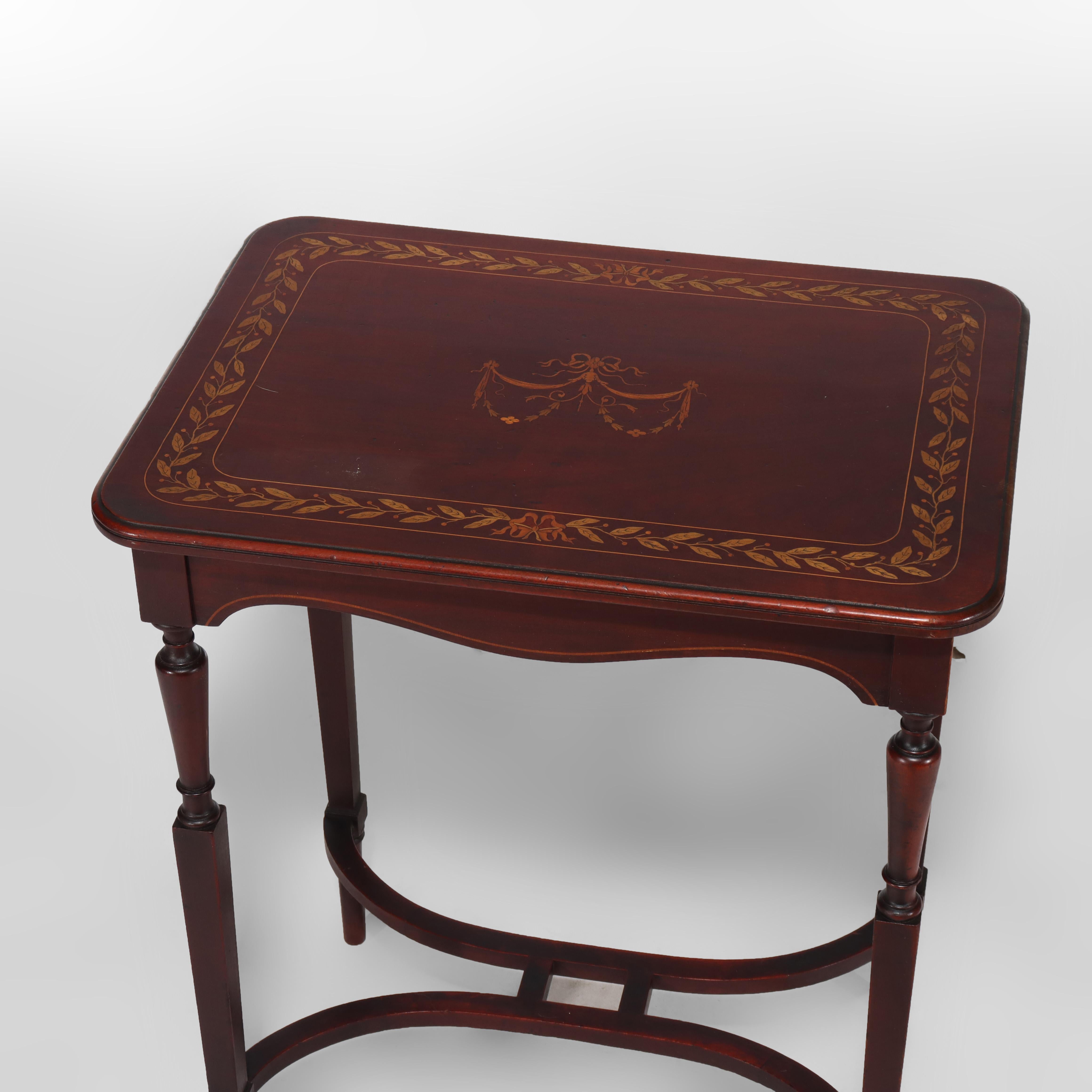 Antique RJ Horner Mahogany Side Table with Foliate Marquetry C1910 In Good Condition For Sale In Big Flats, NY
