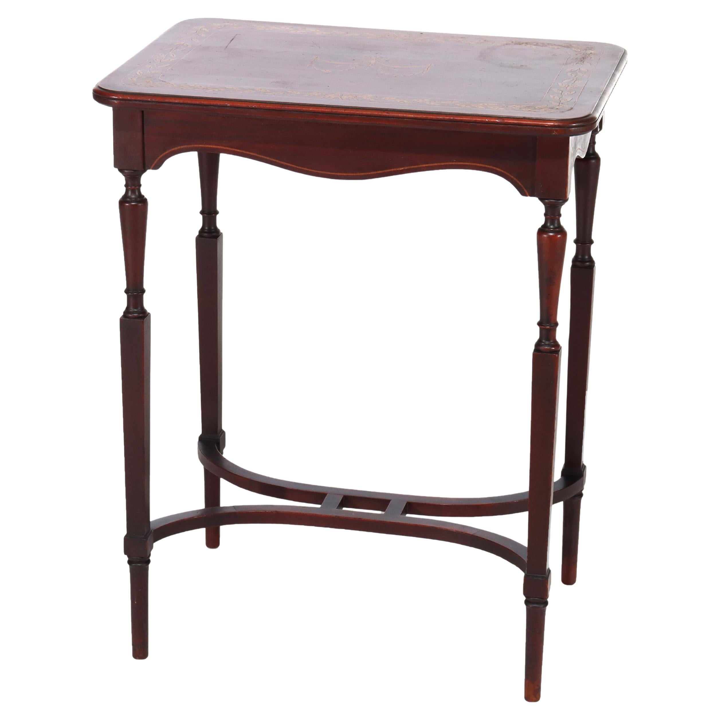 Ancienne table d'appoint RJ Horner en acajou avec marqueterie de feuillage C1910