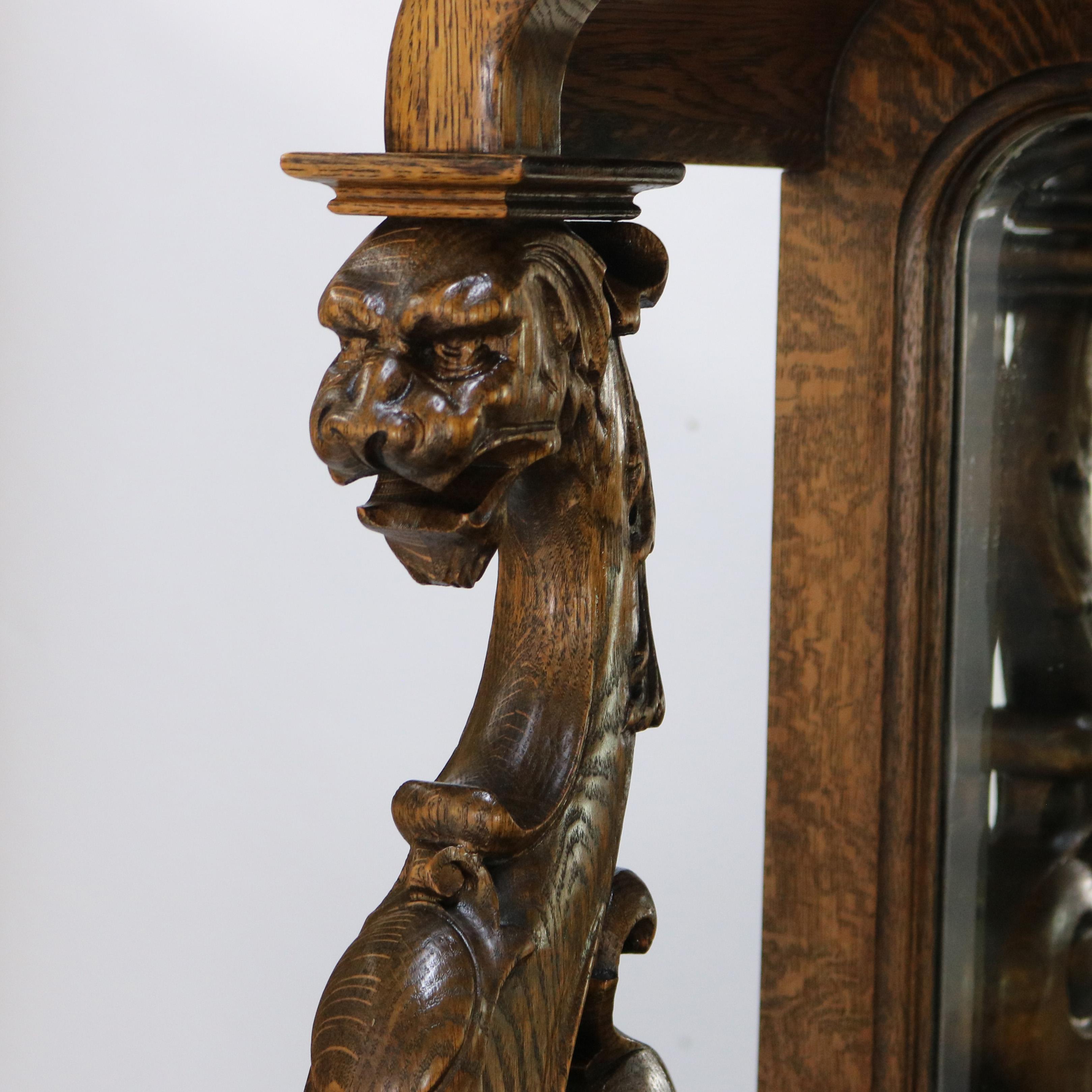 ***Reduced In-House Delivery Rates - Click on “Ask Seller” to Request a Quote***
Antique RJ Horner Mirrored & Figural Carved Quarter Sawn Oak Server with Griffins and Paw Feet C1900.
63