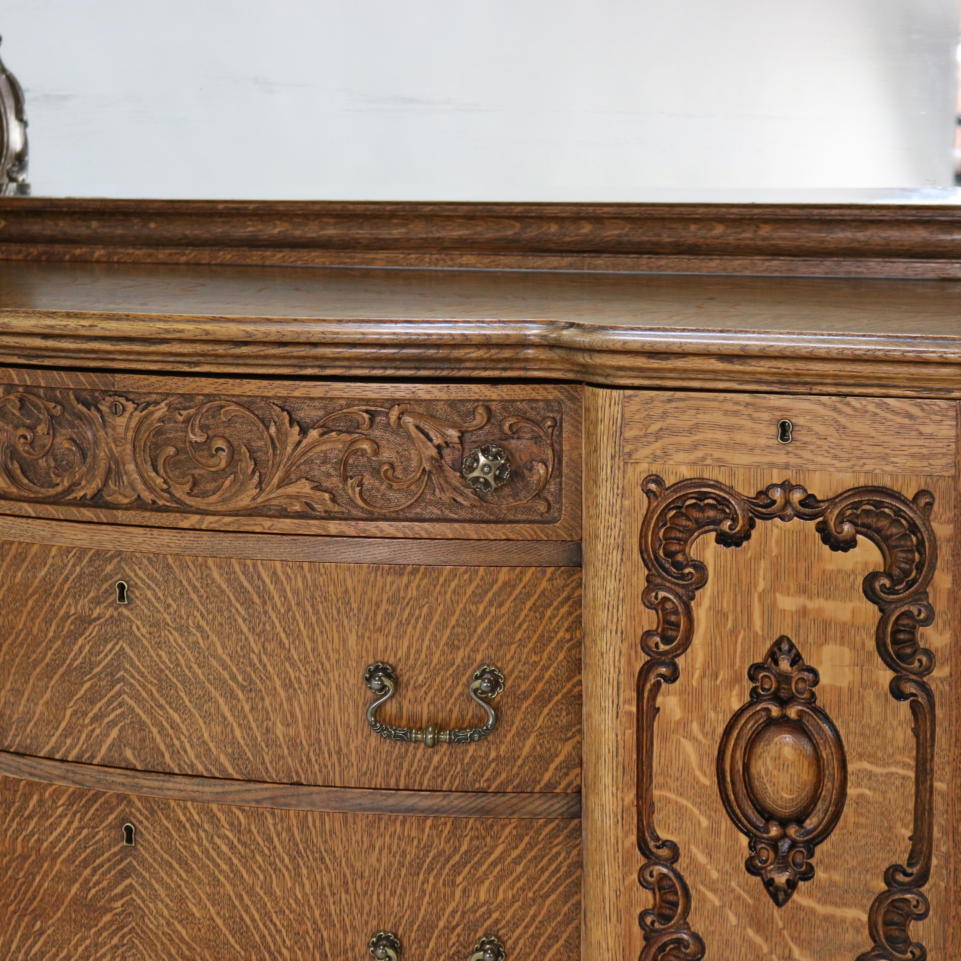 Antique RJ Horner Mirrored & Figural Carved Oak Server with Griffins c1890 2
