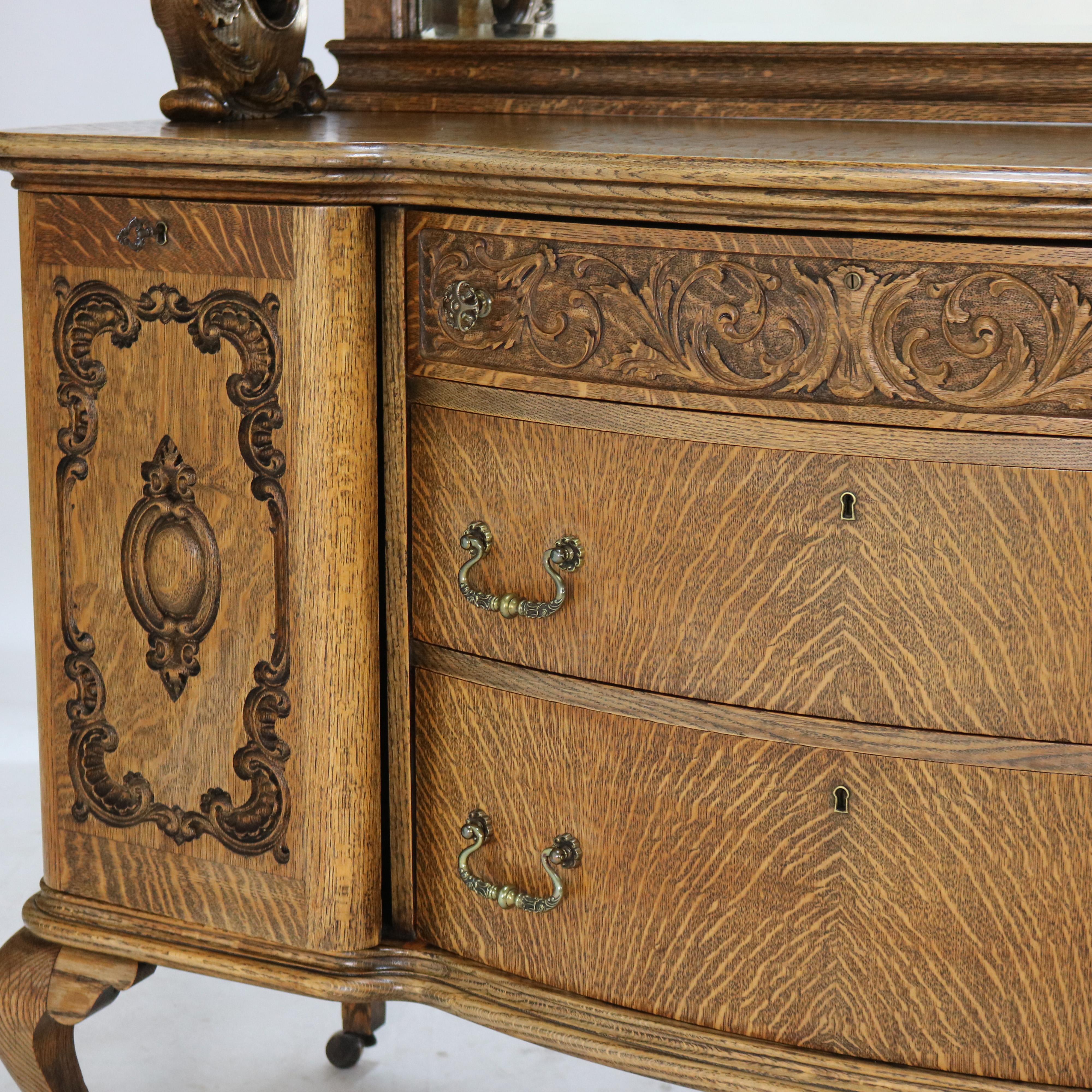 Antique RJ Horner Mirrored & Figural Carved Oak Server with Griffins c1890 4