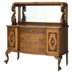 Antique RJ Horner Mirrored & Figural Carved Oak Server with Griffins c1890