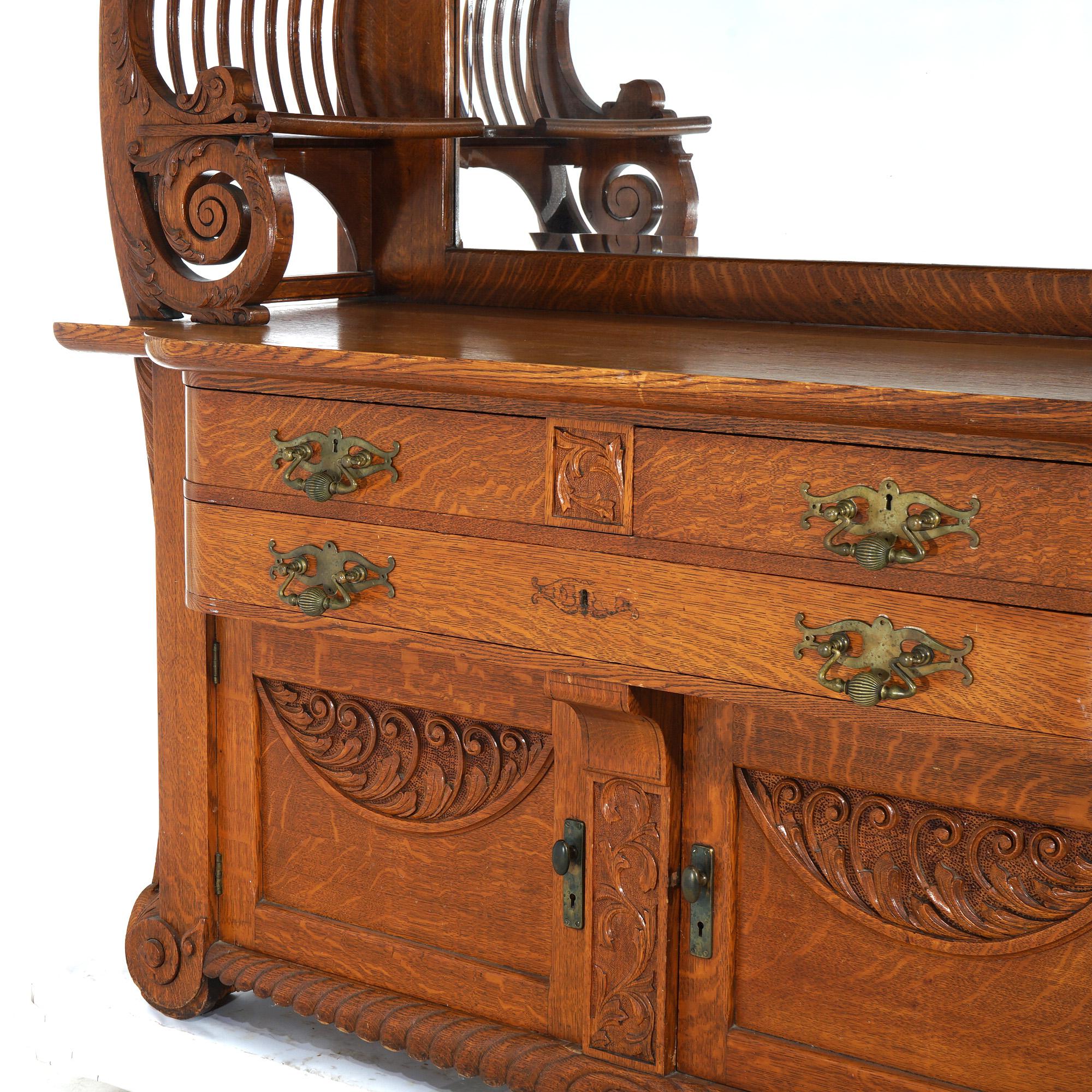 Antique RJ Horner Mirrored & Figural Carved Oak Sideboard with Wind God  C1900 6
