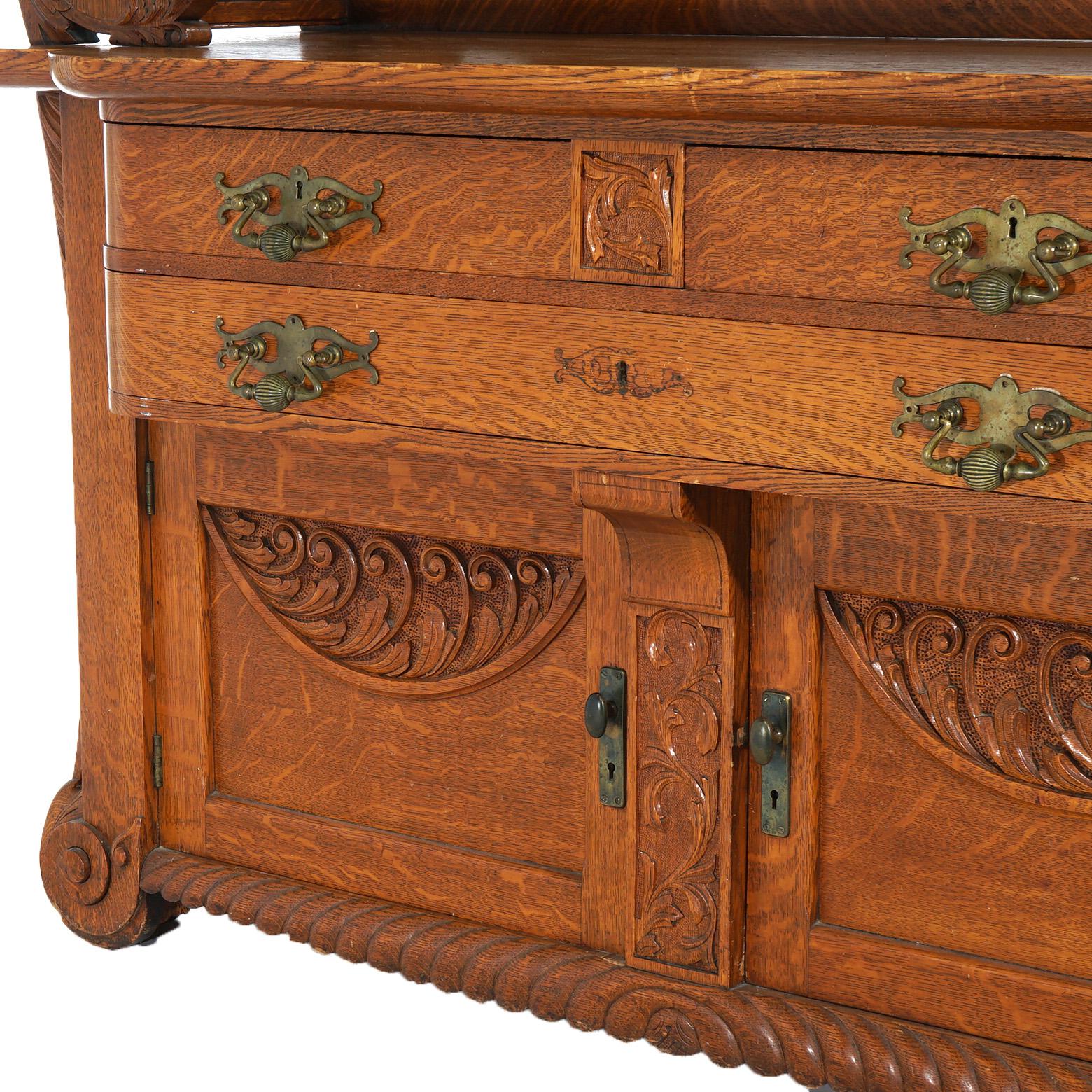 Antique RJ Horner Mirrored & Figural Carved Oak Sideboard with Wind God  C1900 7