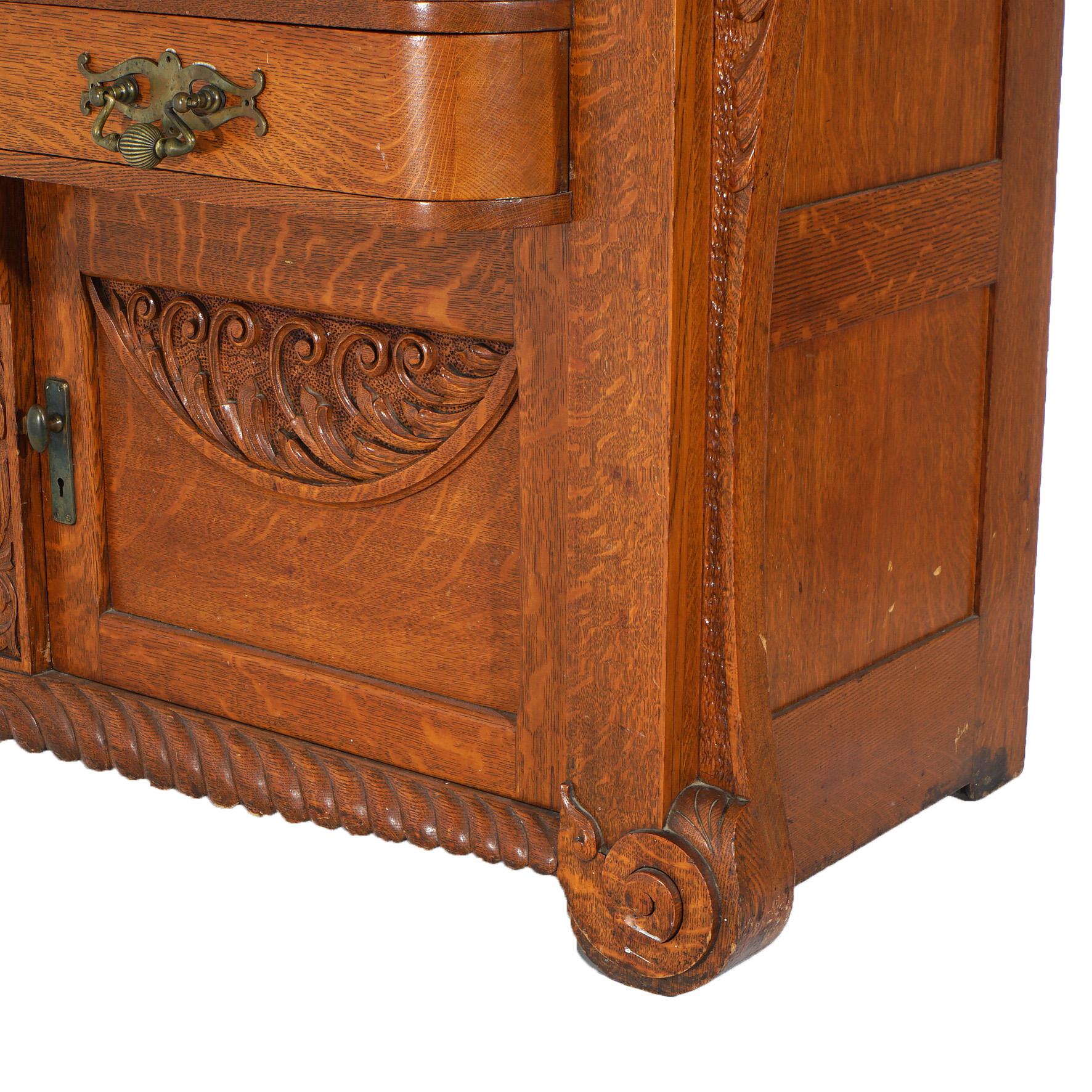 Antique RJ Horner Mirrored & Figural Carved Oak Sideboard with Wind God  C1900 8