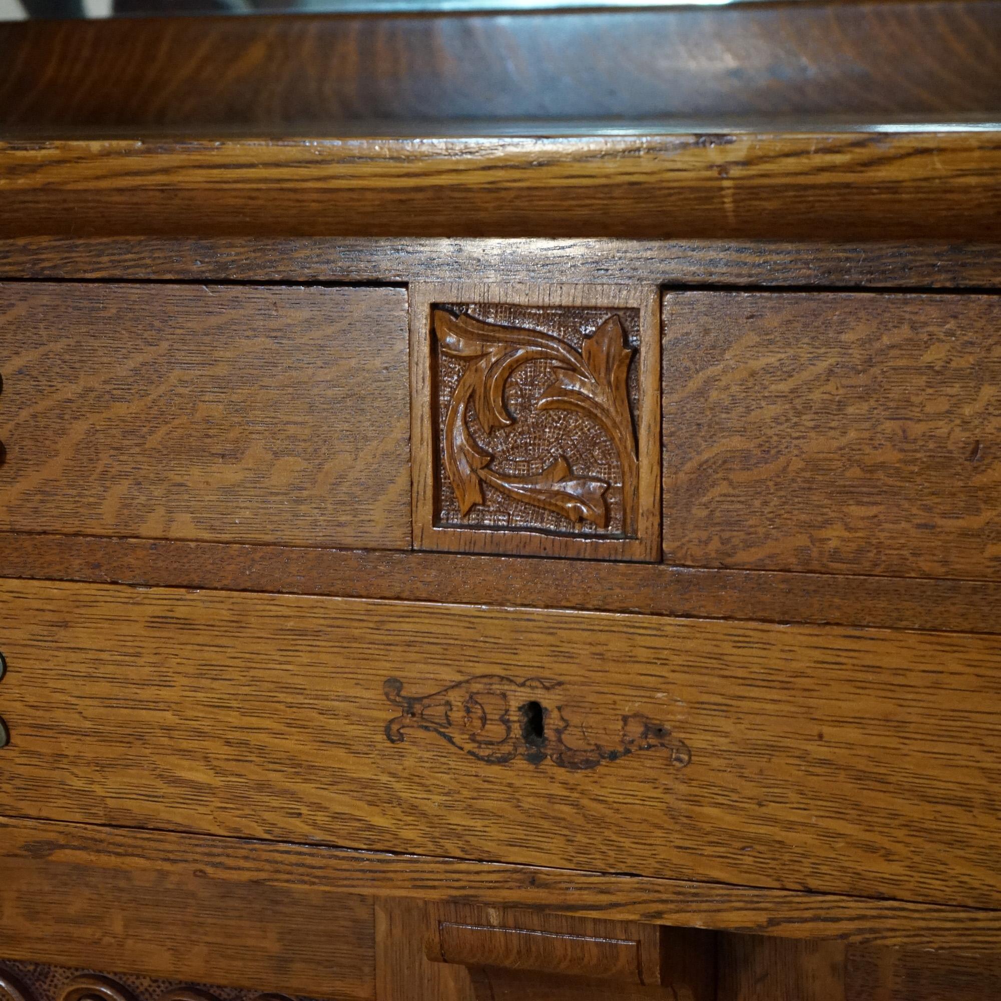 Antique RJ Horner Mirrored & Figural Carved Oak Sideboard with Wind God  C1900 12