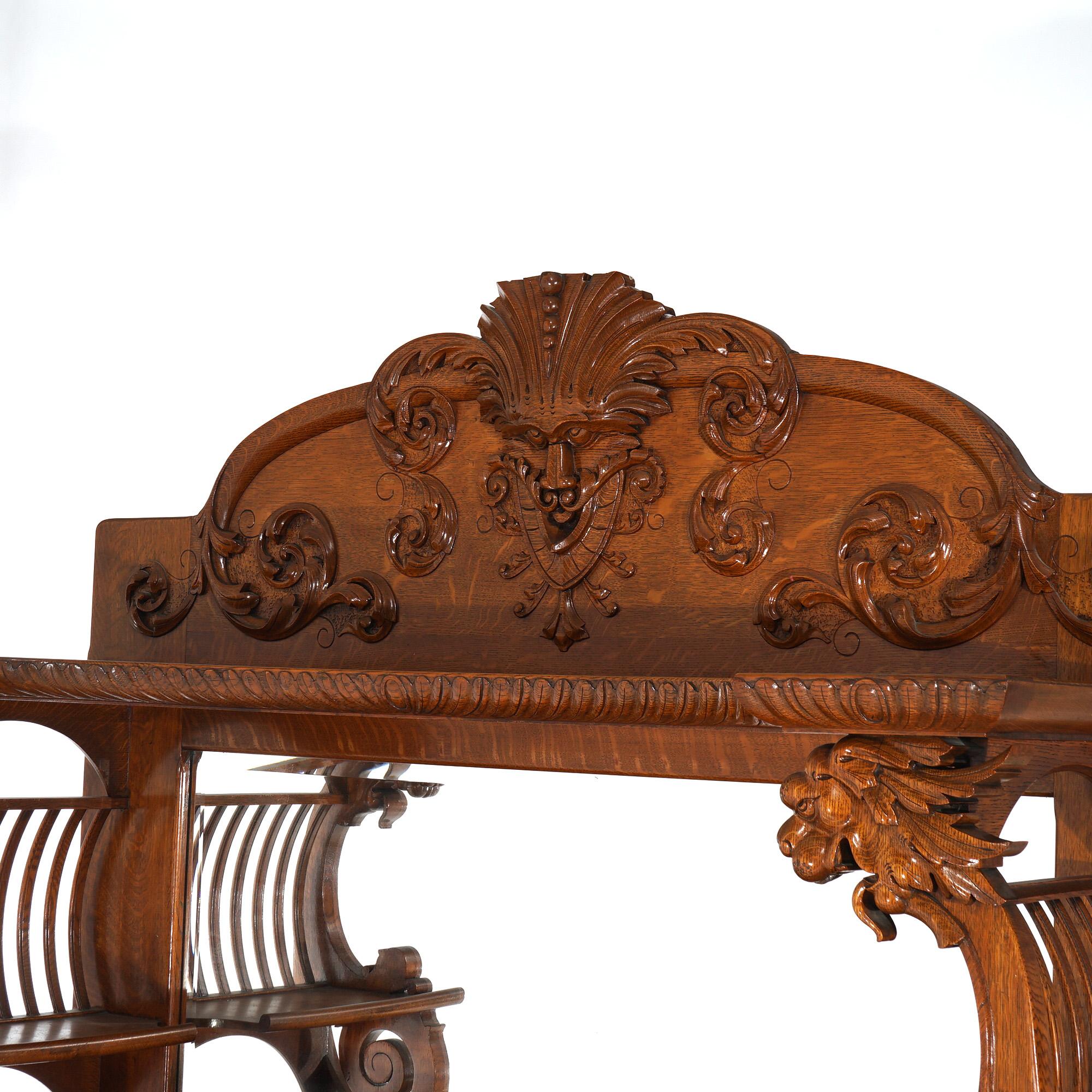 20th Century Antique RJ Horner Mirrored & Figural Carved Oak Sideboard with Wind God  C1900