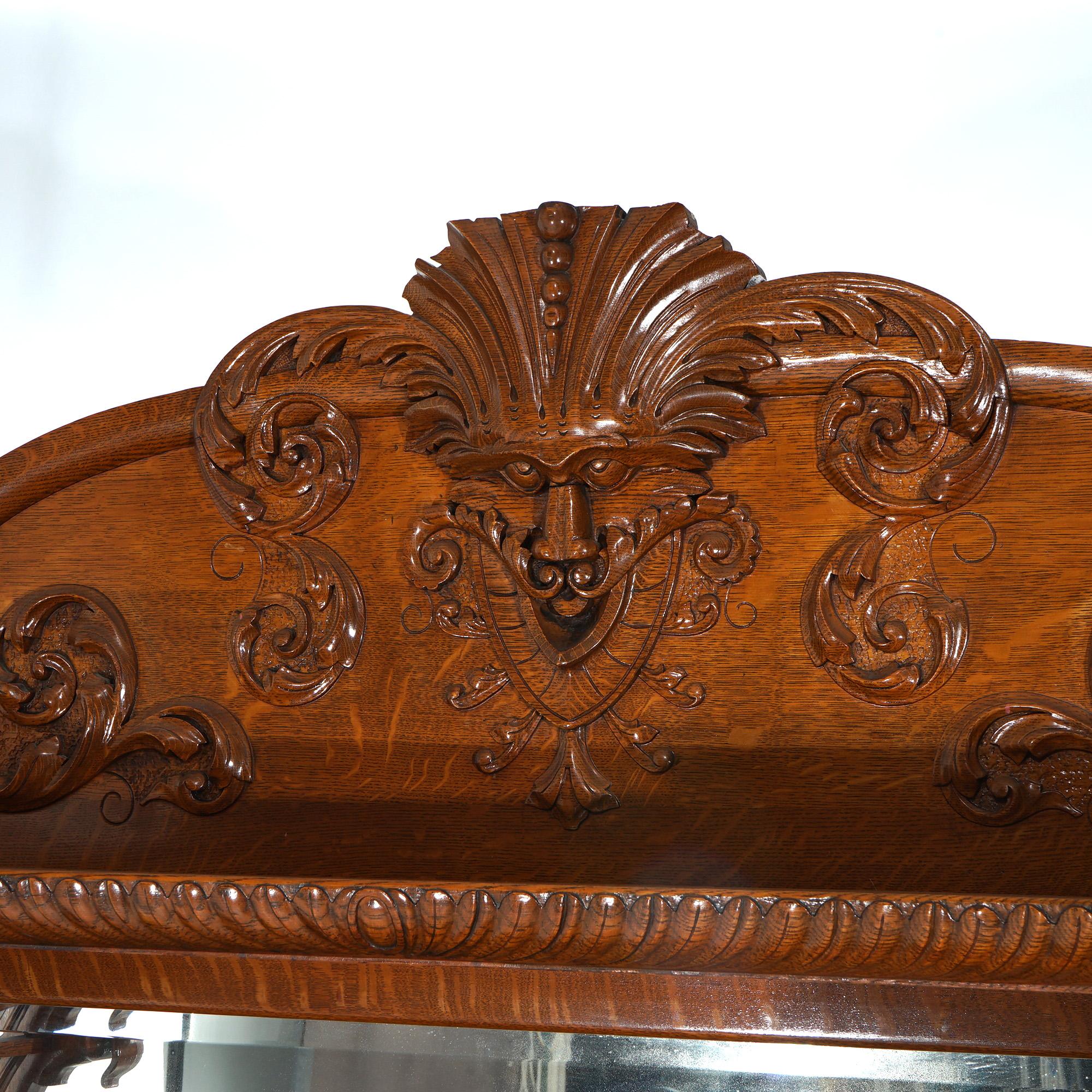 Antique RJ Horner Mirrored & Figural Carved Oak Sideboard with Wind God  C1900 1
