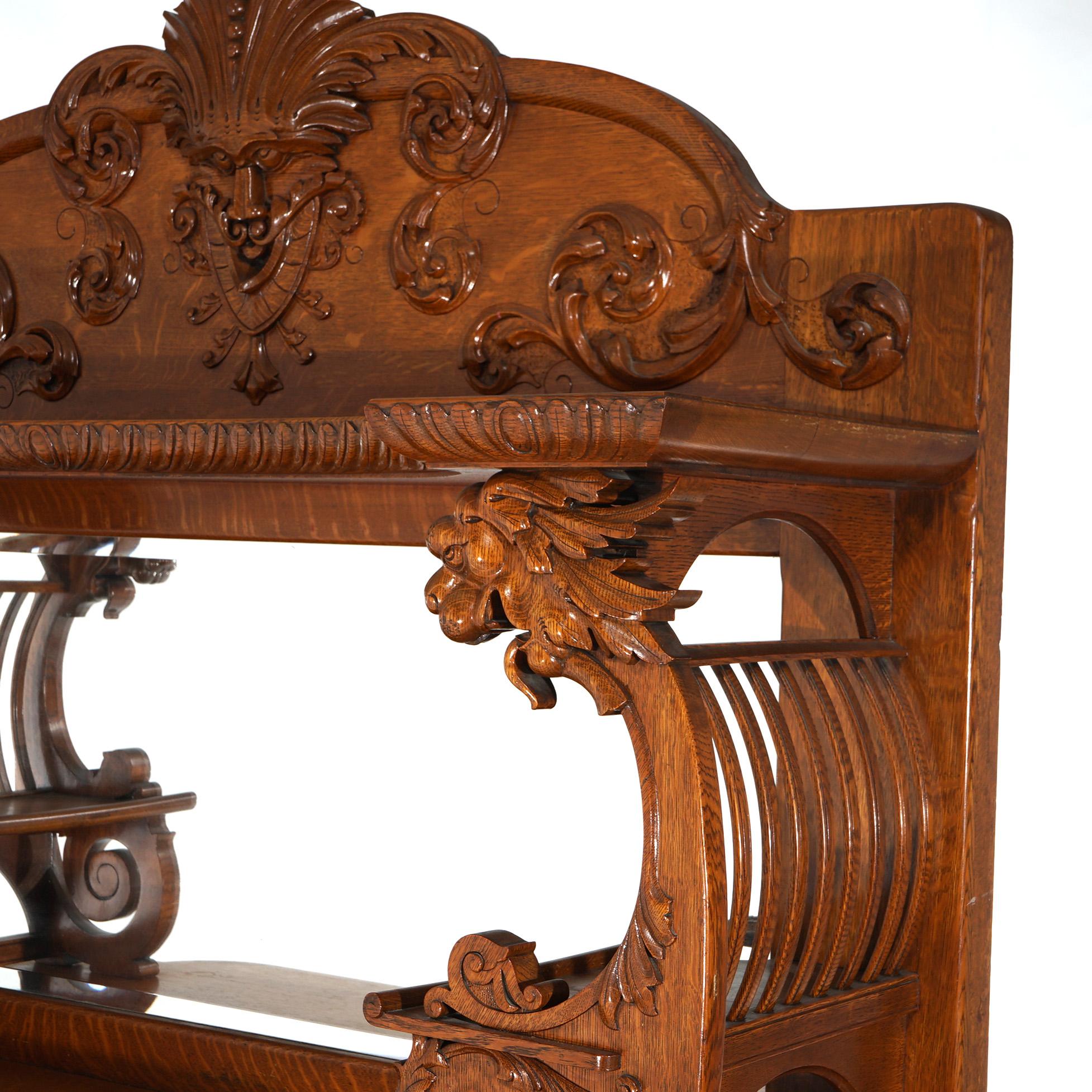 Antique RJ Horner Mirrored & Figural Carved Oak Sideboard with Wind God  C1900 3