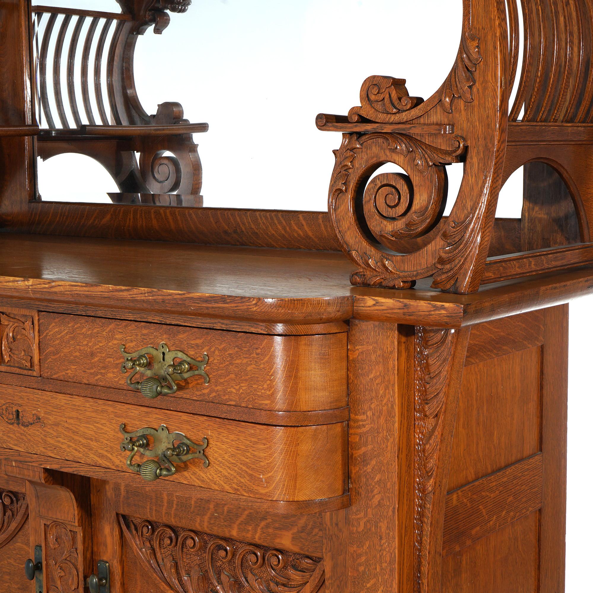 Antique RJ Horner Mirrored & Figural Carved Oak Sideboard with Wind God  C1900 5
