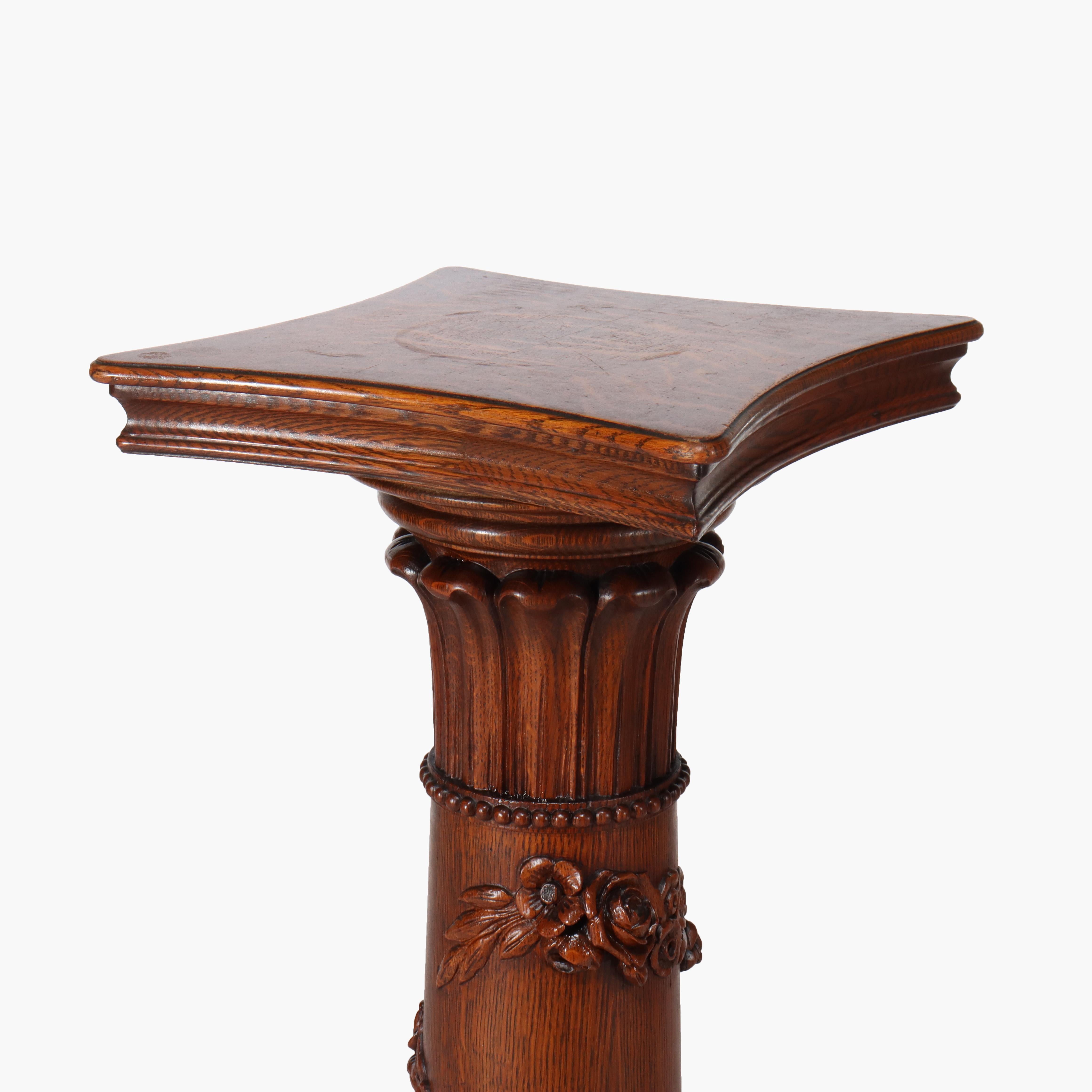 Ancien piédestal néoclassique RJ Horner en Oak Oak sculpté avec guirlande florale C1900 en vente 5