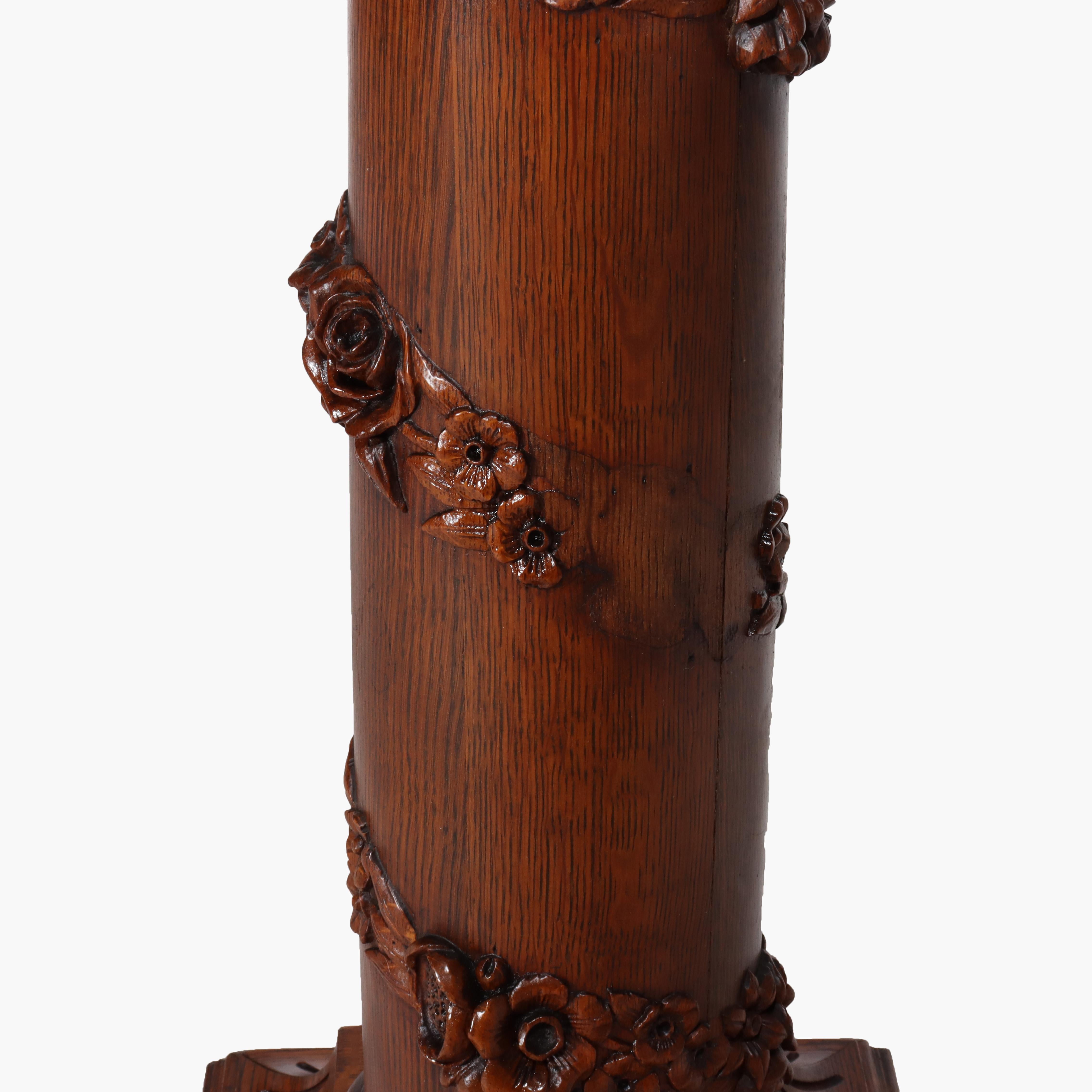 Ancien piédestal néoclassique RJ Horner en Oak Oak sculpté avec guirlande florale C1900 en vente 7