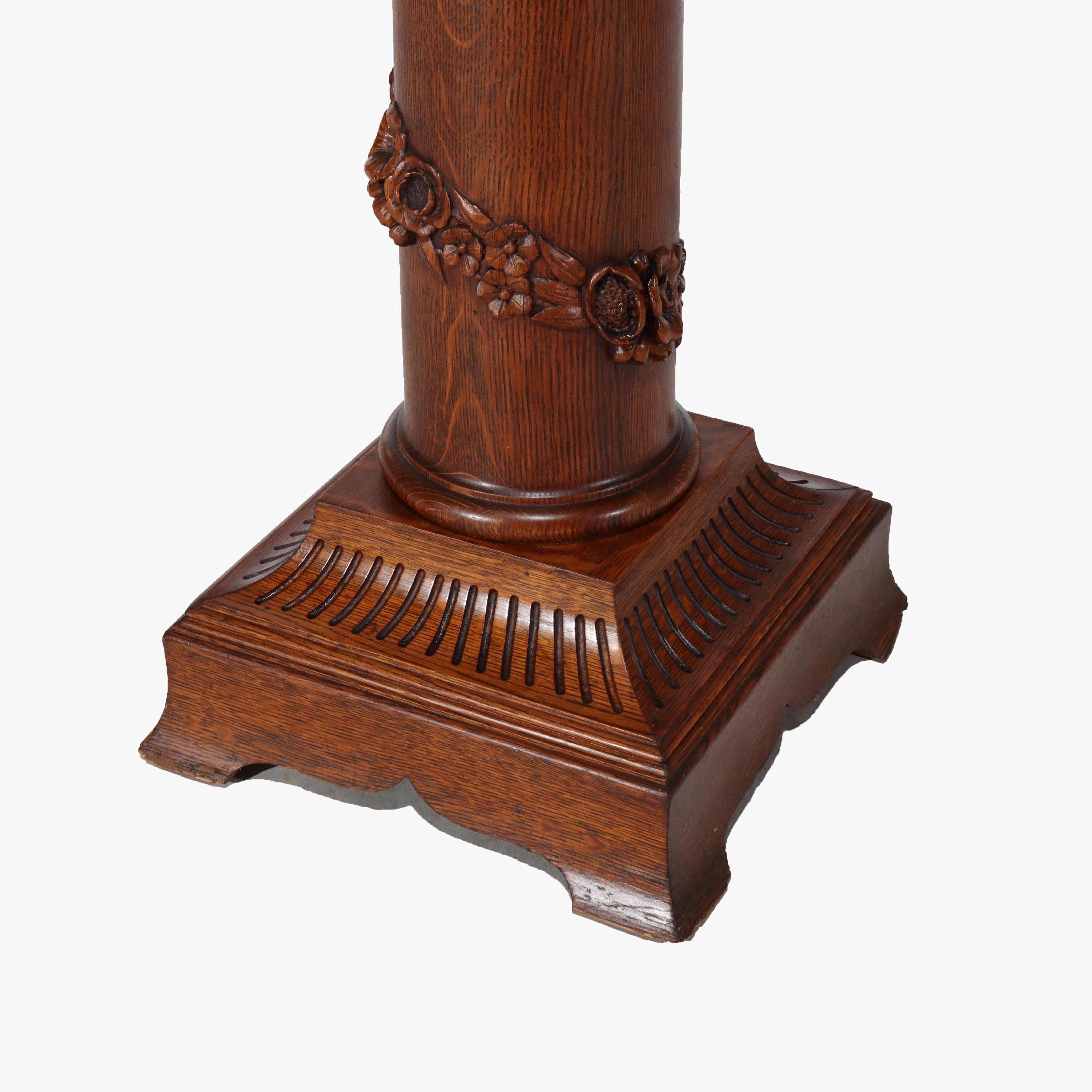 Ancien piédestal néoclassique RJ Horner en Oak Oak sculpté avec guirlande florale C1900 en vente 2