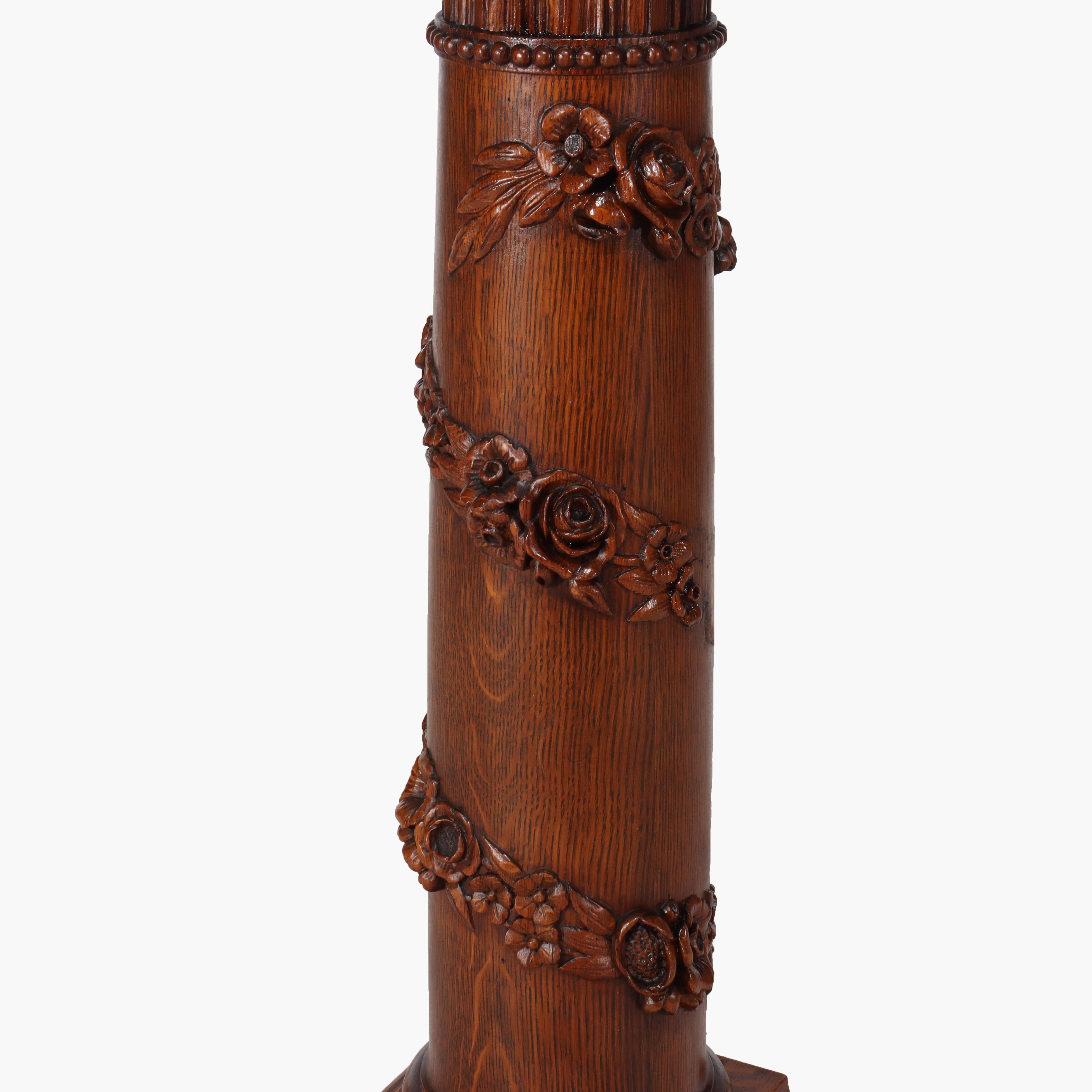 Ancien piédestal néoclassique RJ Horner en Oak Oak sculpté avec guirlande florale C1900 en vente 3