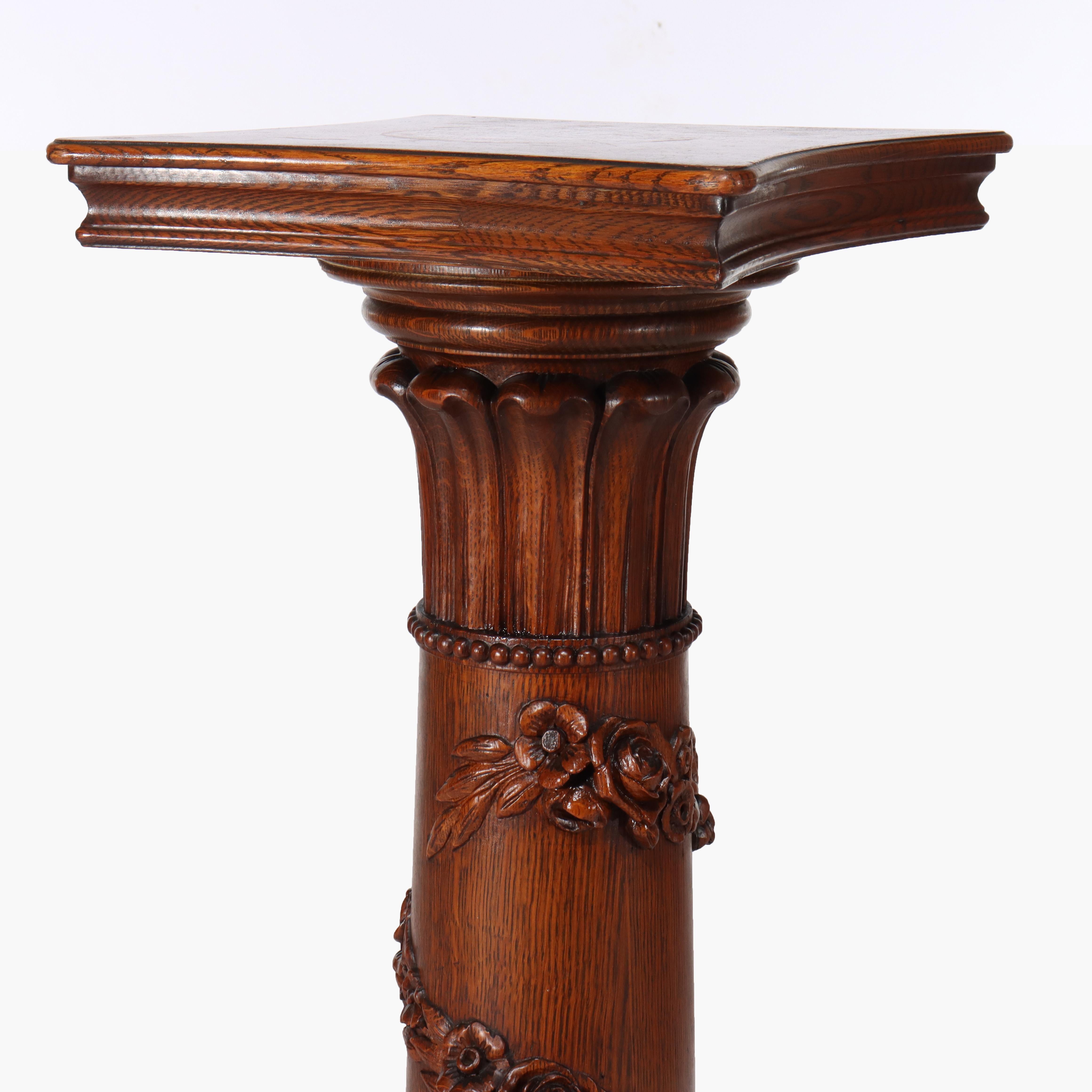 Ancien piédestal néoclassique RJ Horner en Oak Oak sculpté avec guirlande florale C1900 en vente 4