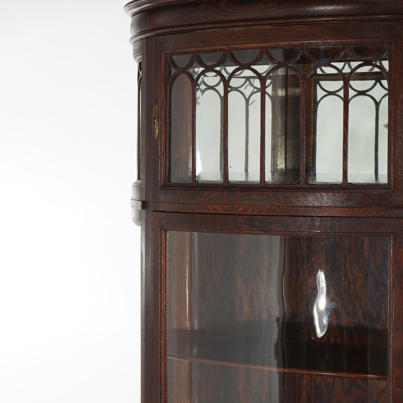 Verre Vitrine de Chine Antique RJ Horner Oak Curved Glass C1910 en vente