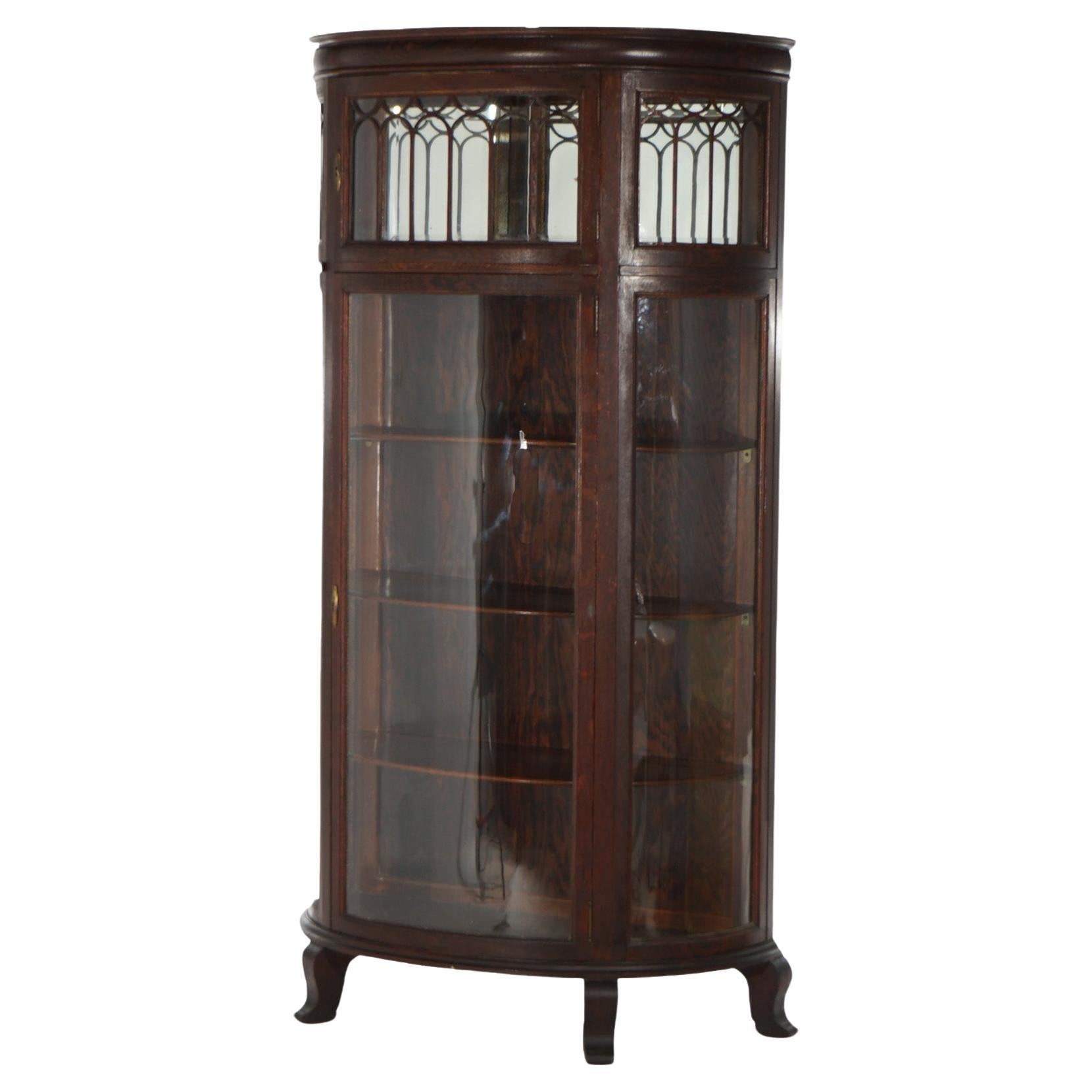 Antique RJ Horner Oak Curved Glass China Display Cabinet C1910