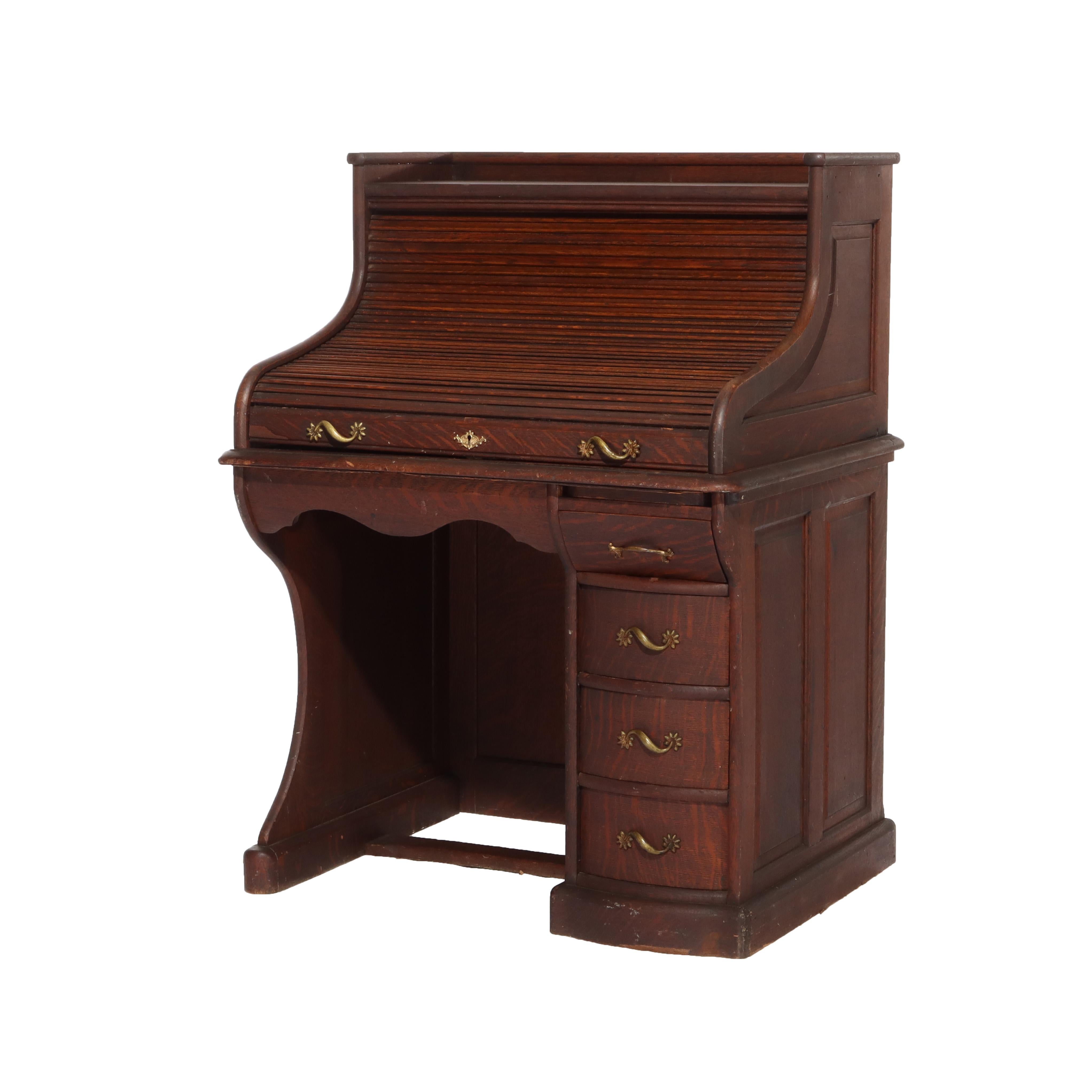 Ancien bureau à roulettes pour dames en chêne RJ Horner C1910 en vente 8