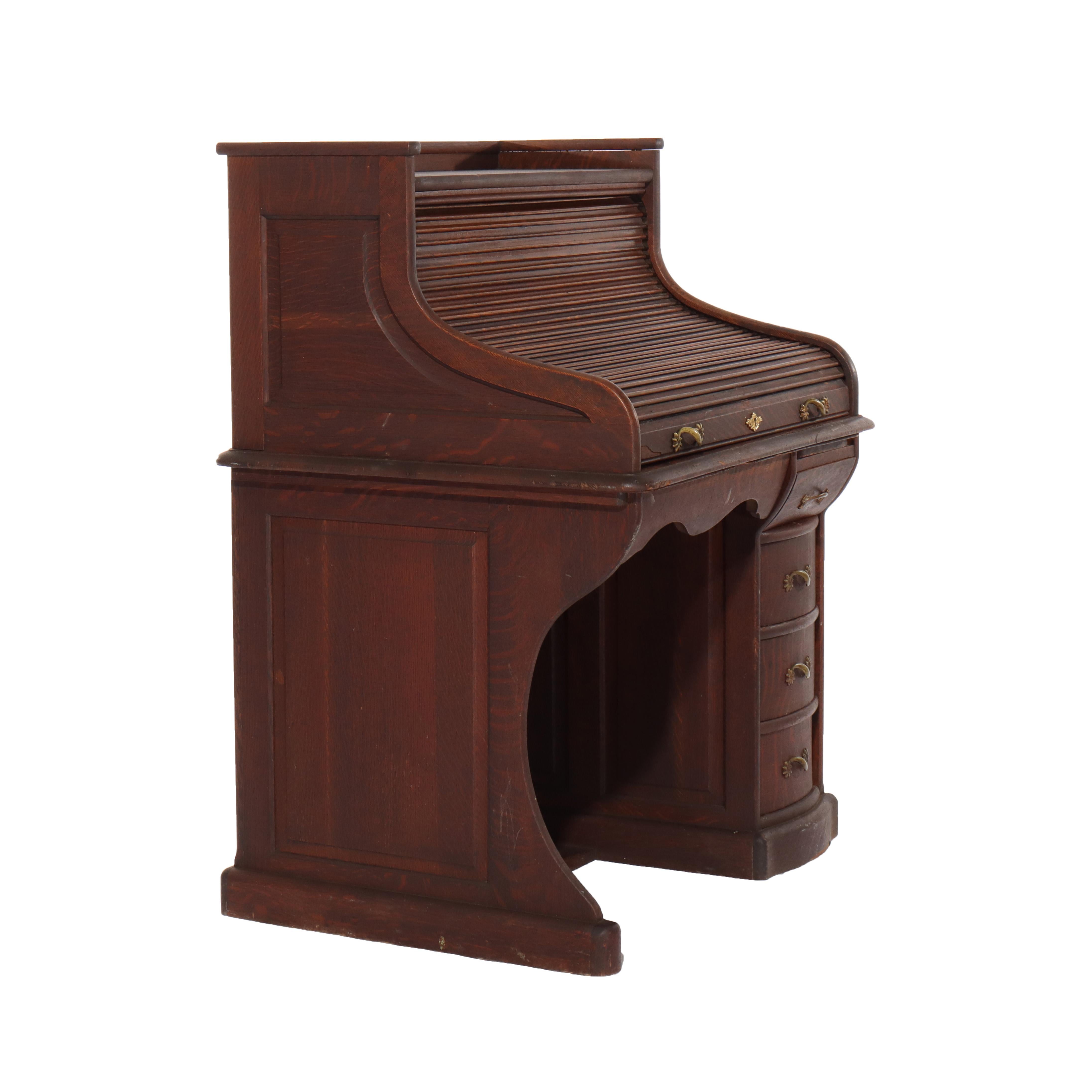 Ancien bureau à roulettes pour dames en chêne RJ Horner C1910 en vente 12