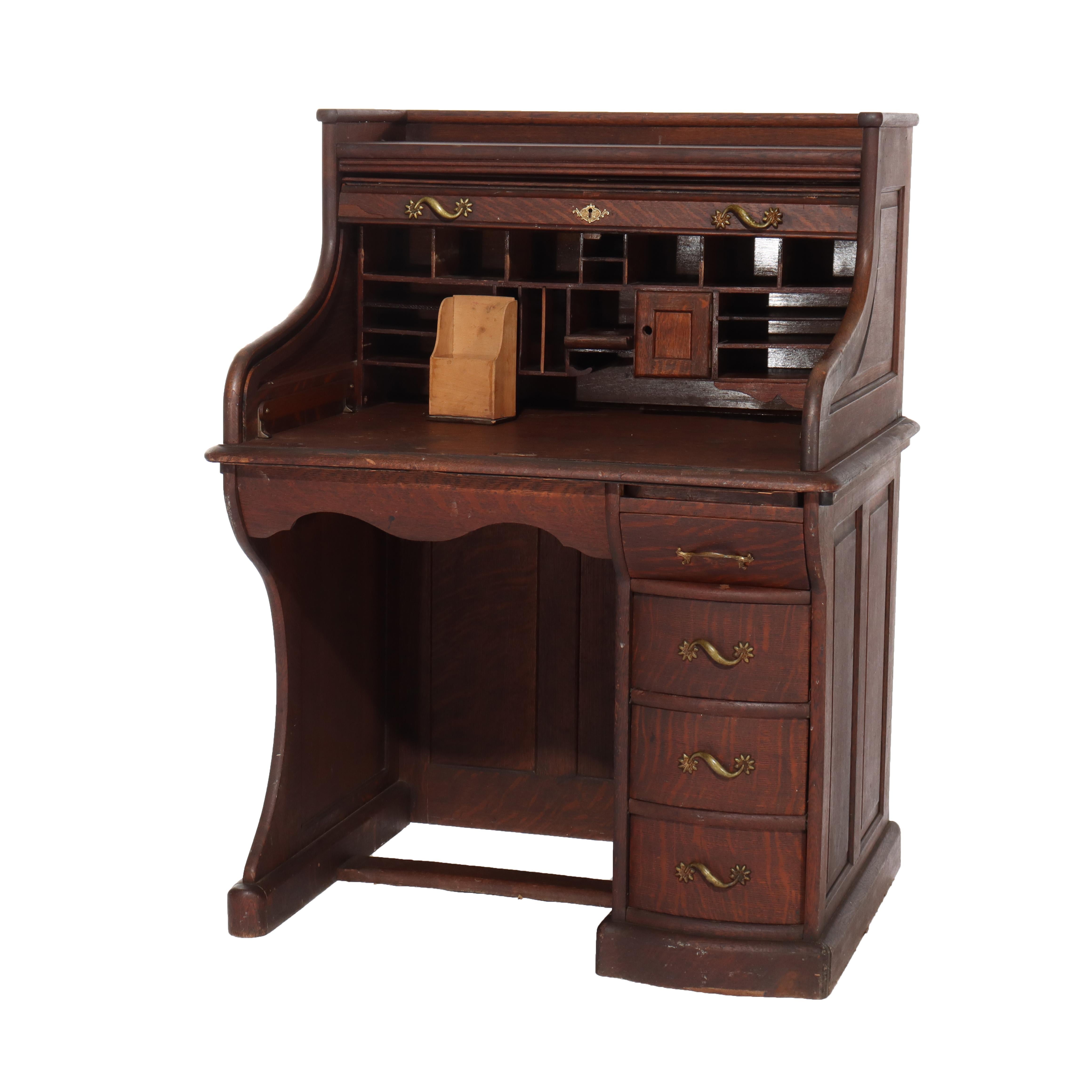 Ancien bureau à roulettes pour dames en chêne RJ Horner C1910 en vente 13