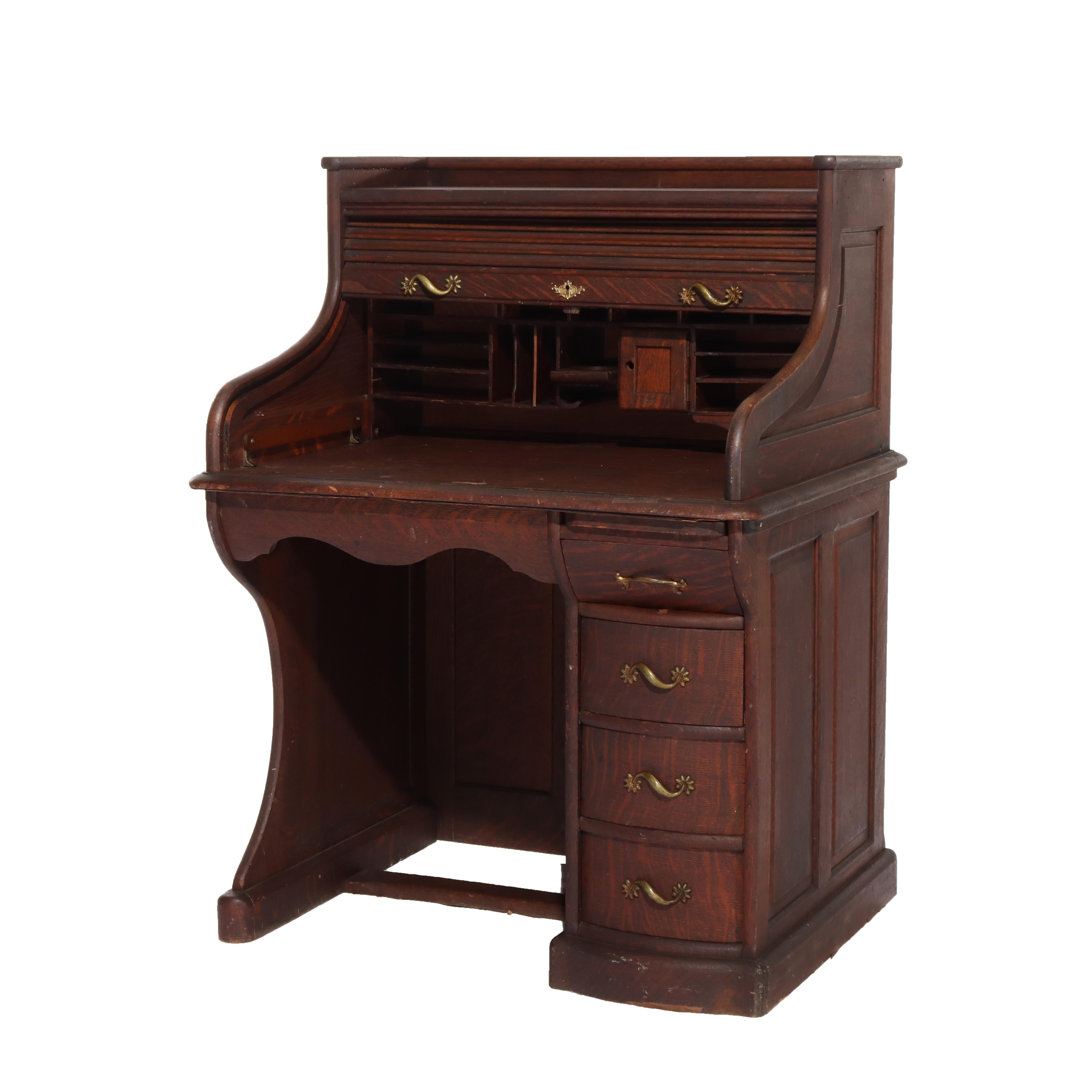 Ancien bureau à roulettes pour dames en chêne RJ Horner C1910 Bon état - En vente à Big Flats, NY