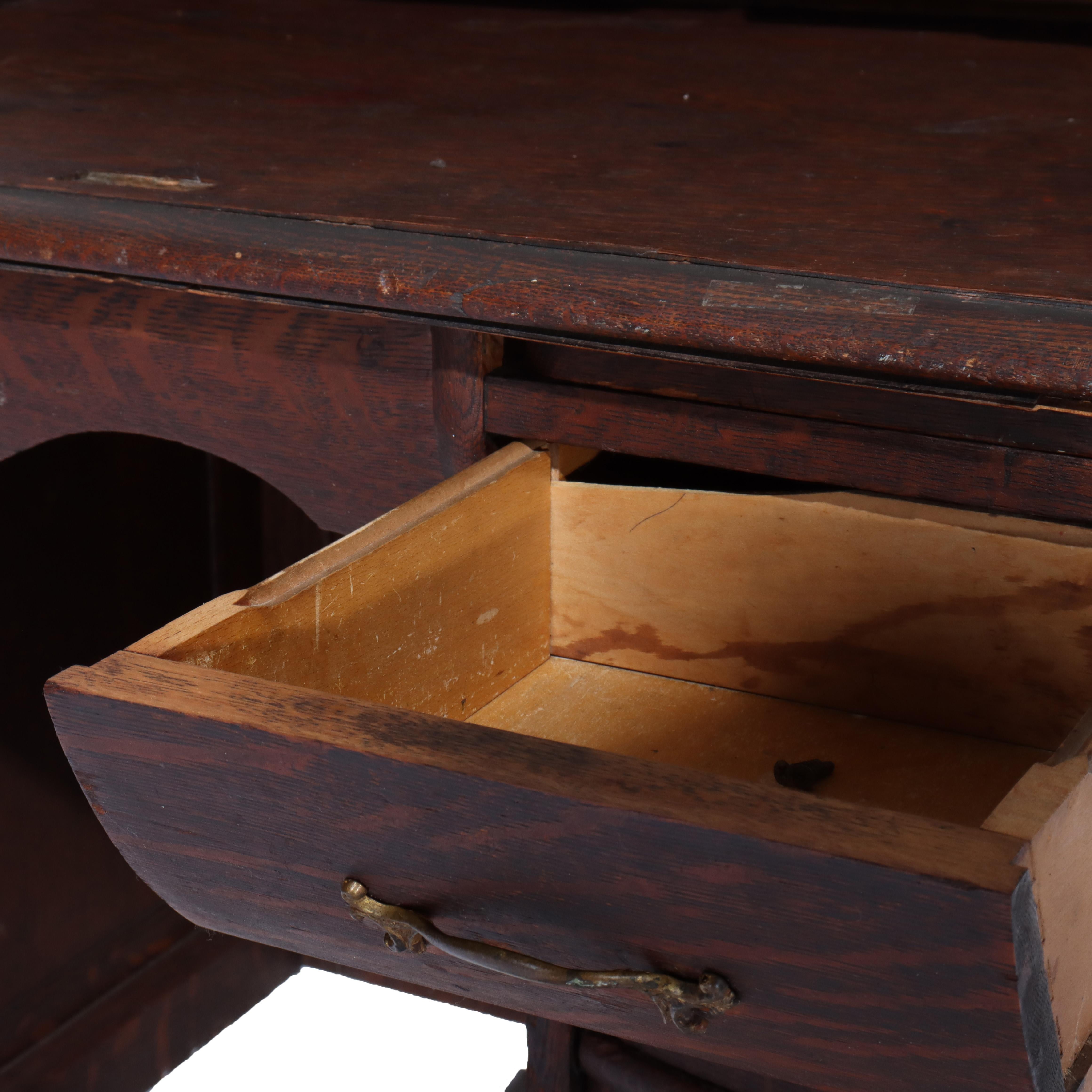 Ancien bureau à roulettes pour dames en chêne RJ Horner C1910 en vente 2