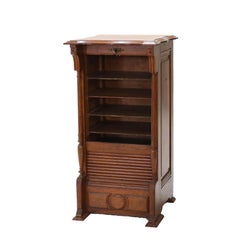 Antique RJ Horner Renaissance Revival Oak Tambour Roll Front Music Cabinet C1910