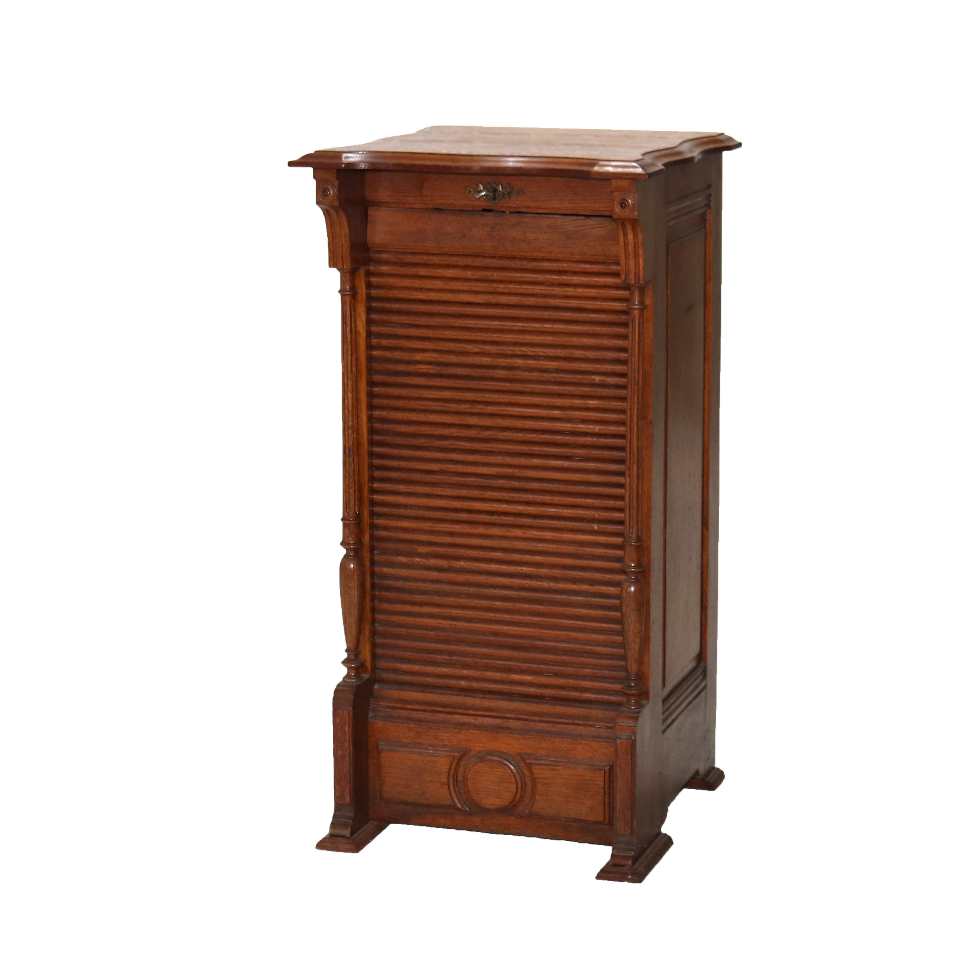 20th Century Antique RJ Horner Renaissance Revival Oak Tambour Roll Front Music Cabinet C1910