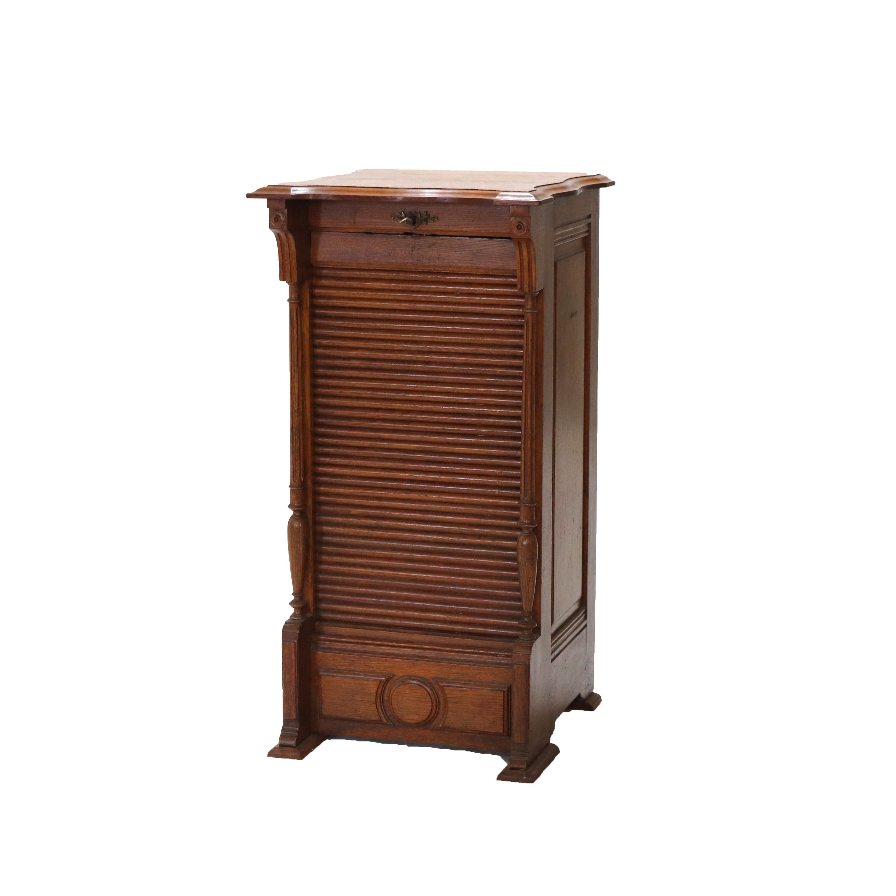 Antique RJ Horner Renaissance Revival Oak Tambour Roll Front Music Cabinet C1910 1
