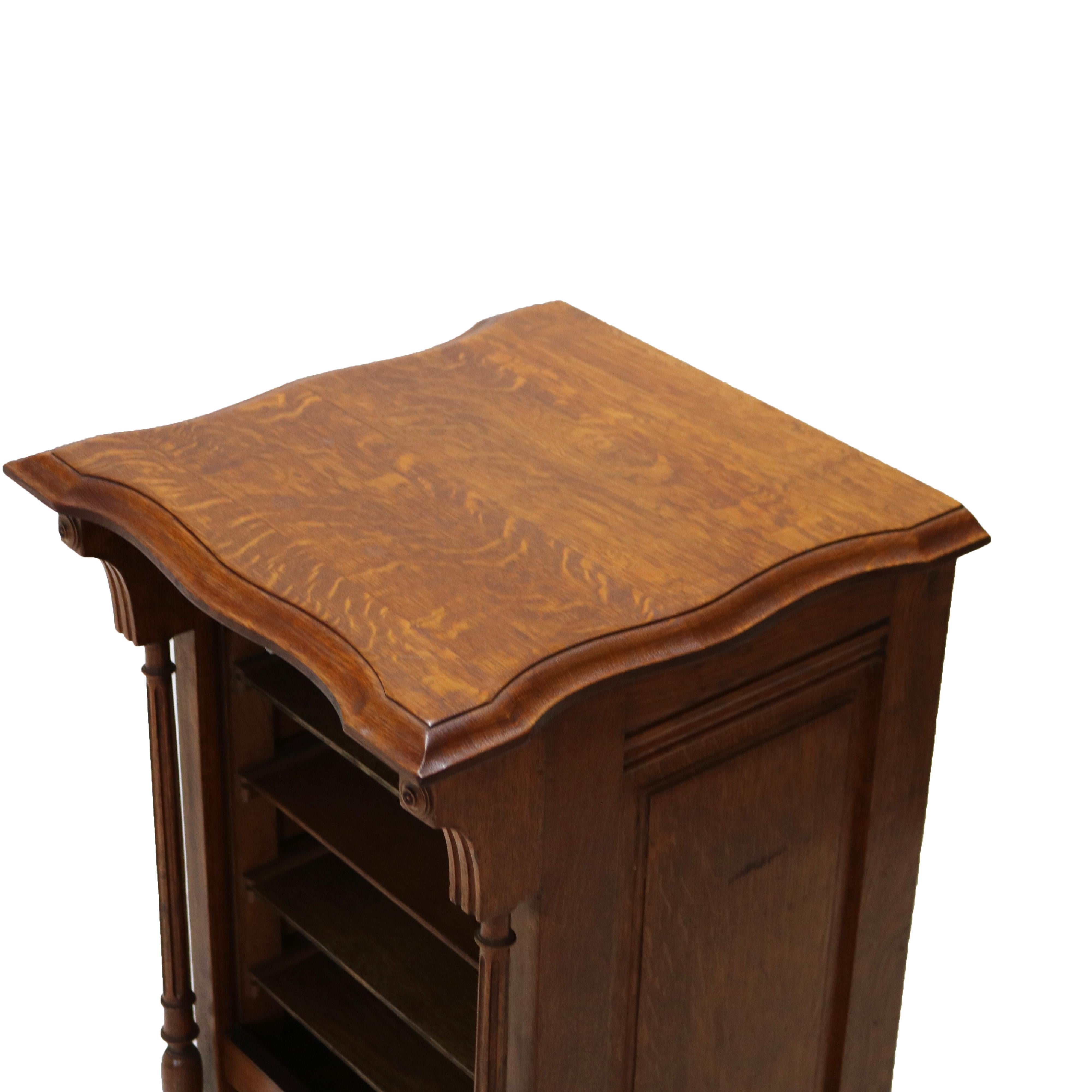 Antique RJ Horner Renaissance Revival Oak Tambour Roll Front Music Cabinet C1910 2