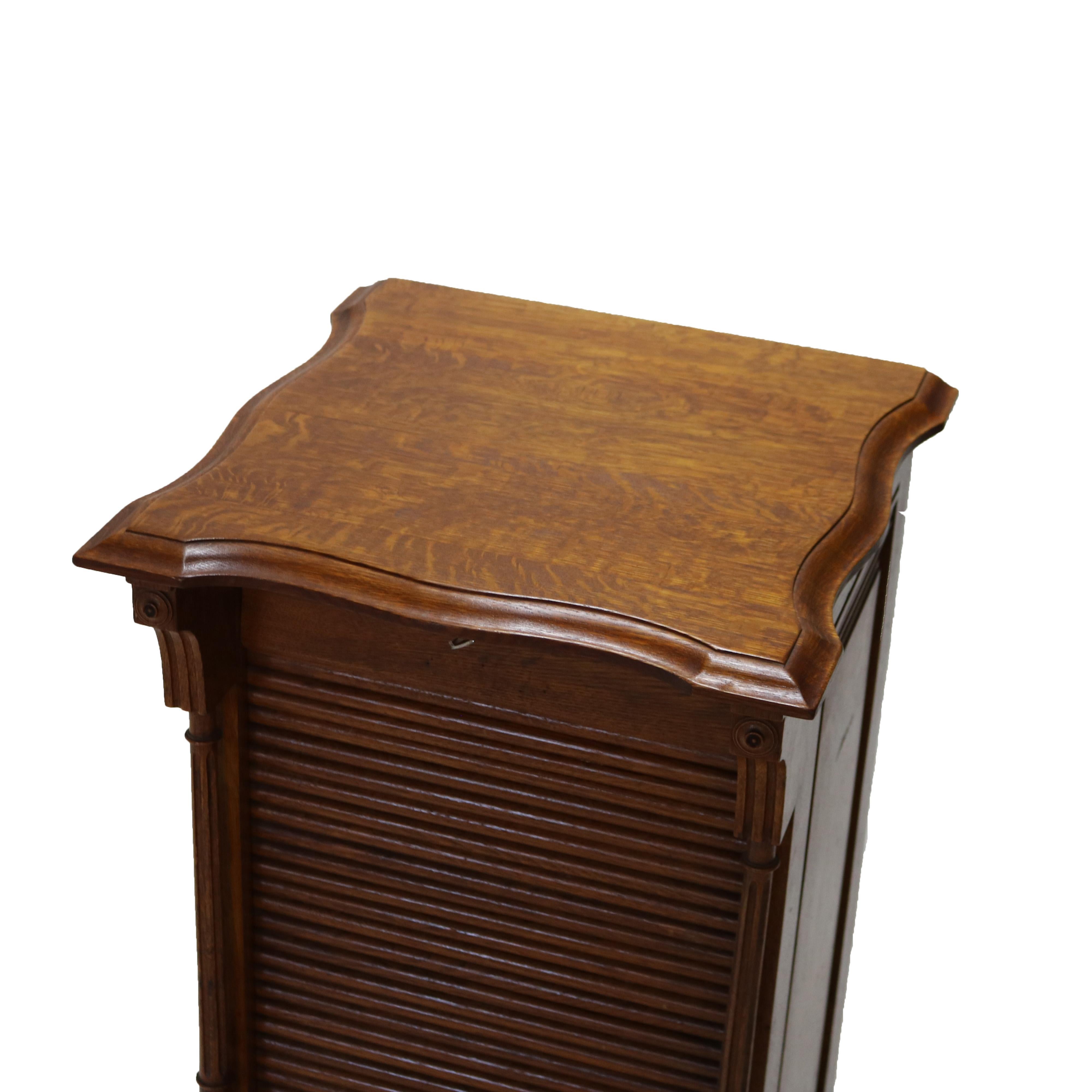 Antique RJ Horner Renaissance Revival Oak Tambour Roll Front Music Cabinet C1910 3