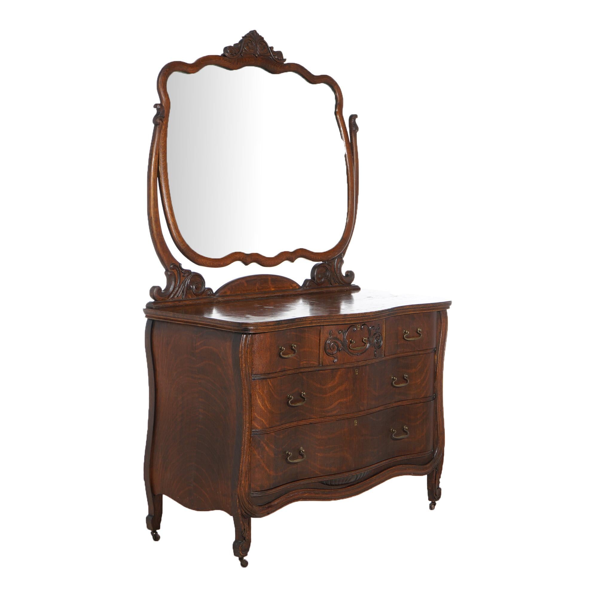 Antique RJ Horner School Bombay Serpentine & Mirrored Oak Dresser C1910 9