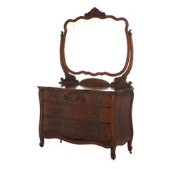 Antique RJ Horner School Bombay Serpentine & Mirrored Oak Dresser C1910