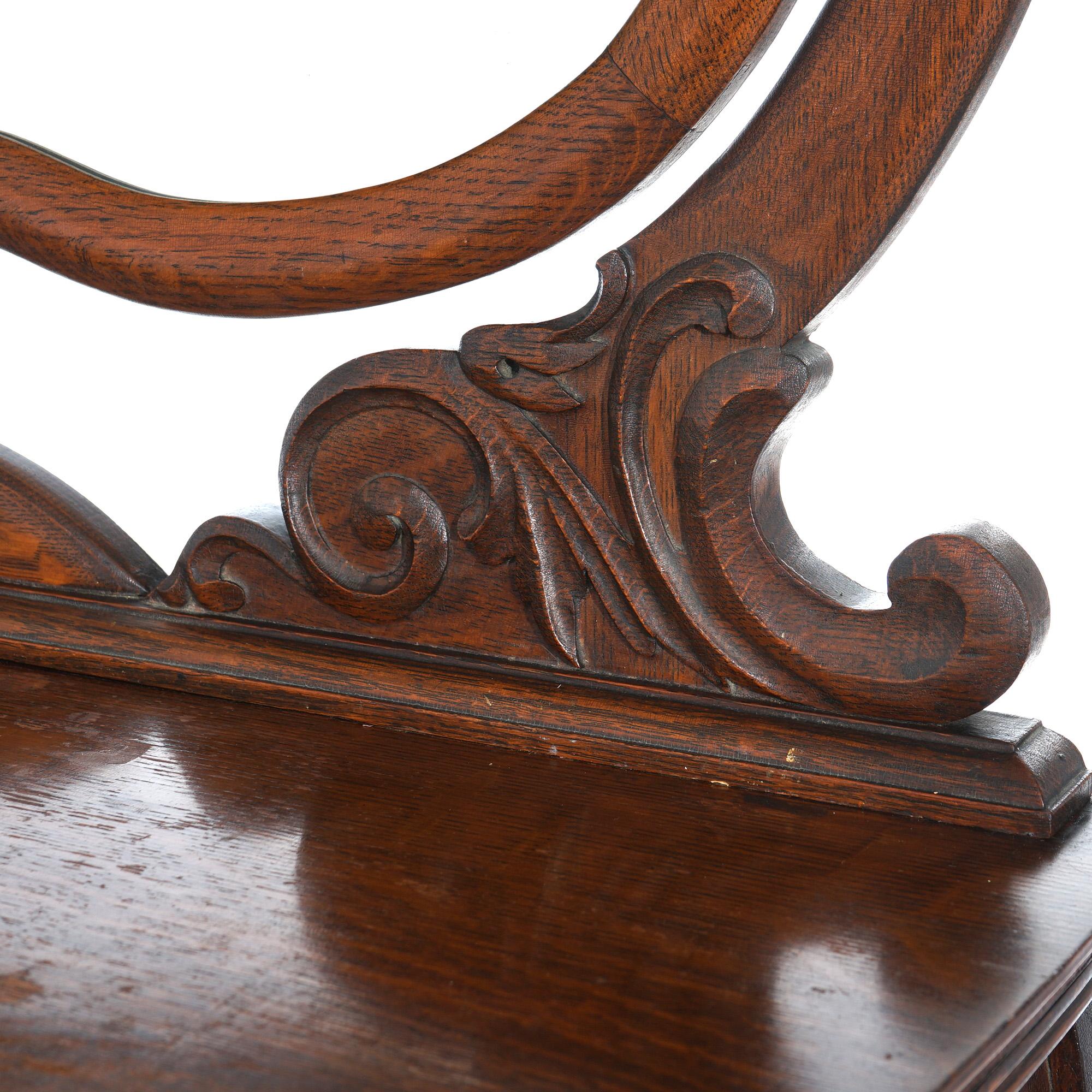 Carved Antique RJ Horner School Bombay Serpentine & Mirrored Oak Dresser C1910