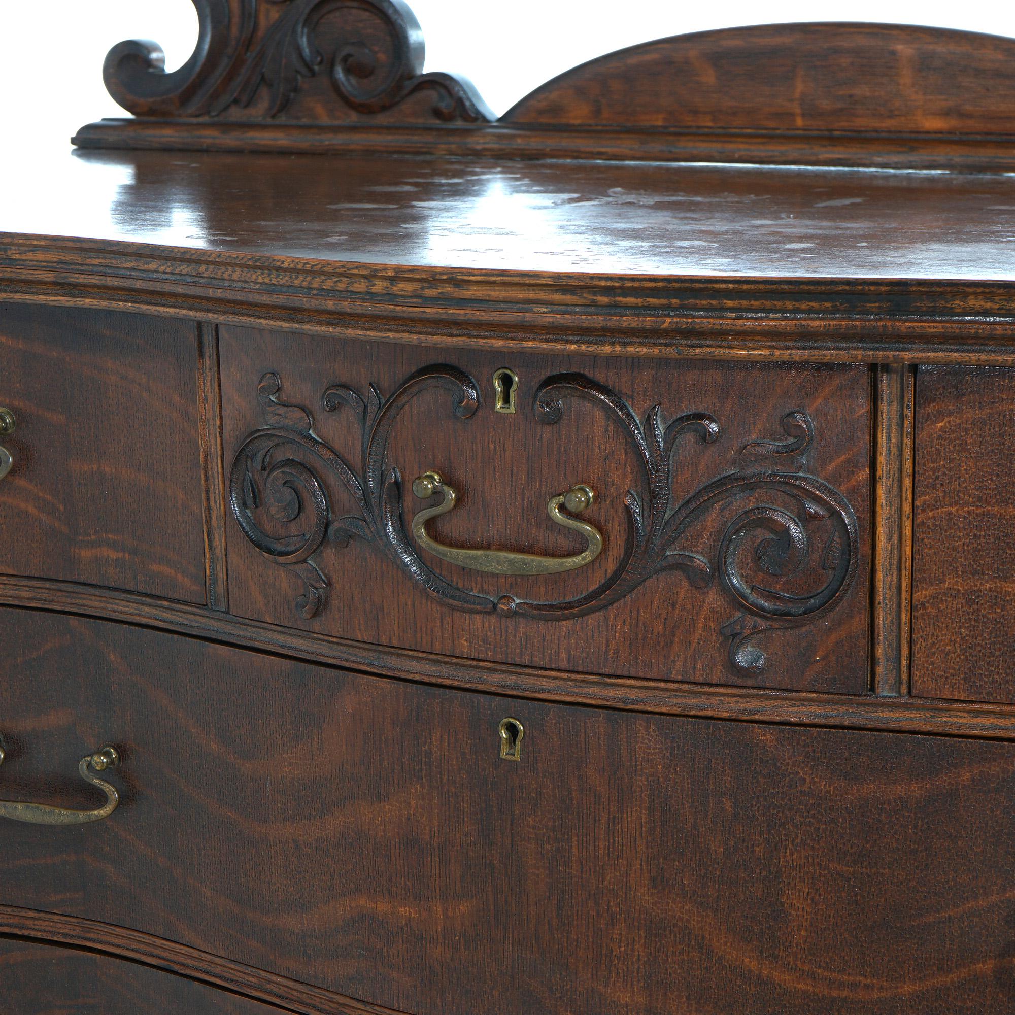 Antique RJ Horner School Bombay Serpentine & Mirrored Oak Dresser C1910 1