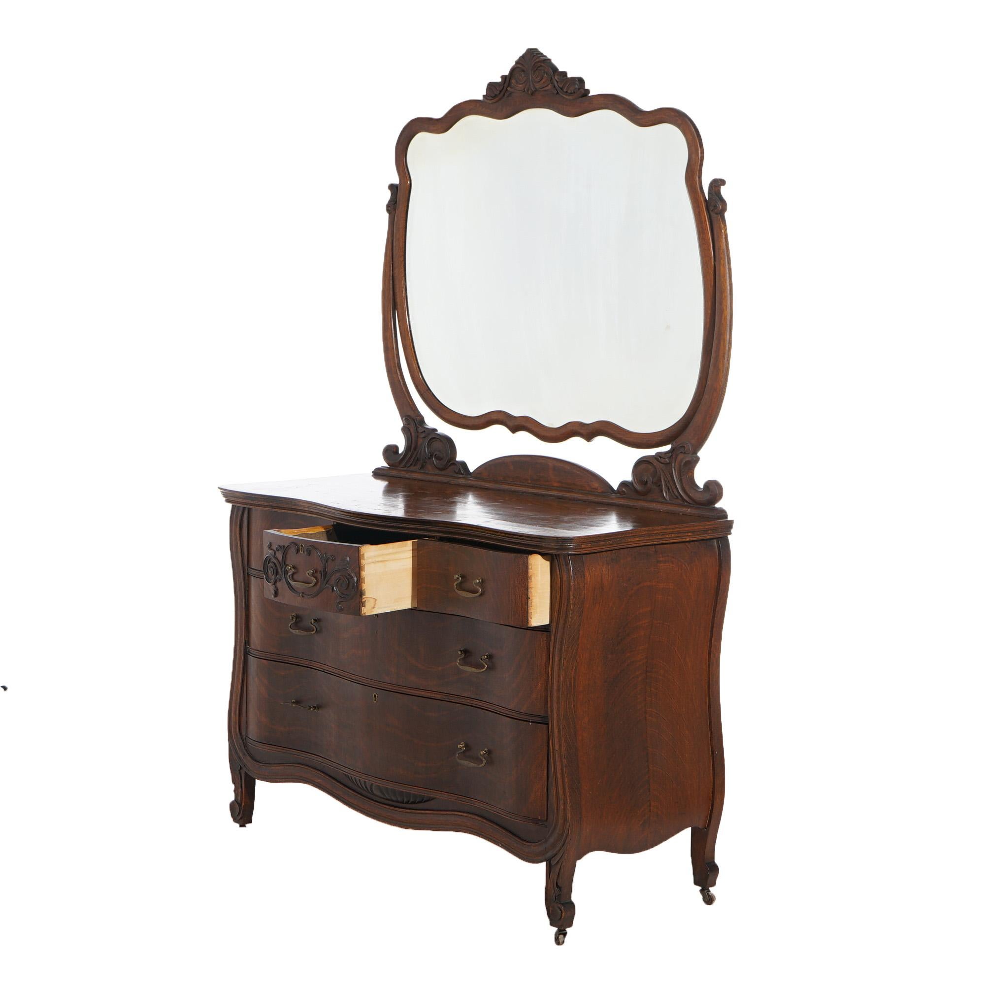 Antique RJ Horner School Bombay Serpentine & Mirrored Oak Dresser C1910 4