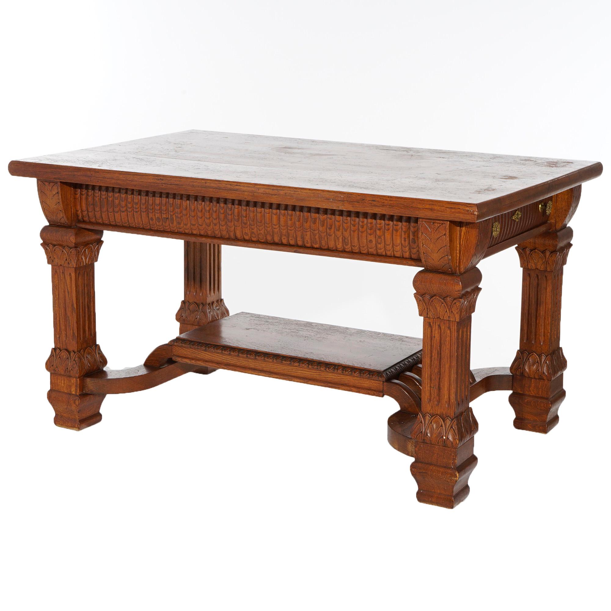 Antique RJ Horner School Carved Golden Oak Corinthian Library Table