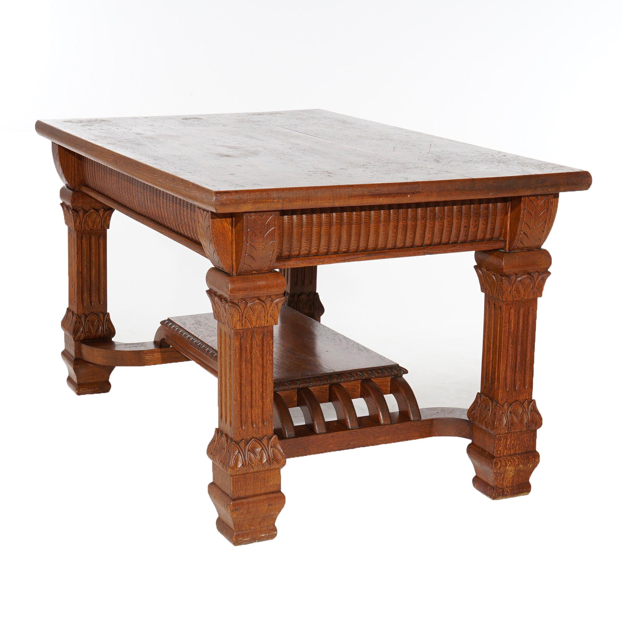 Antique RJ Horner School Carved Golden Oak Corinthian Library Table, c1900 In Good Condition In Big Flats, NY