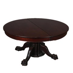 Antique R.J. Horner School Carved Mahogany Clawfoot Dining Table, 4 Leaves