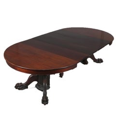 Antique R.J. Horner School Carved Mahogany Clawfoot Dining Table, 4 Leaves