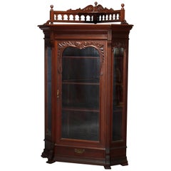 Antique RJ Horner School Carved Mahogany Corner China Cabinet, Circa 1900