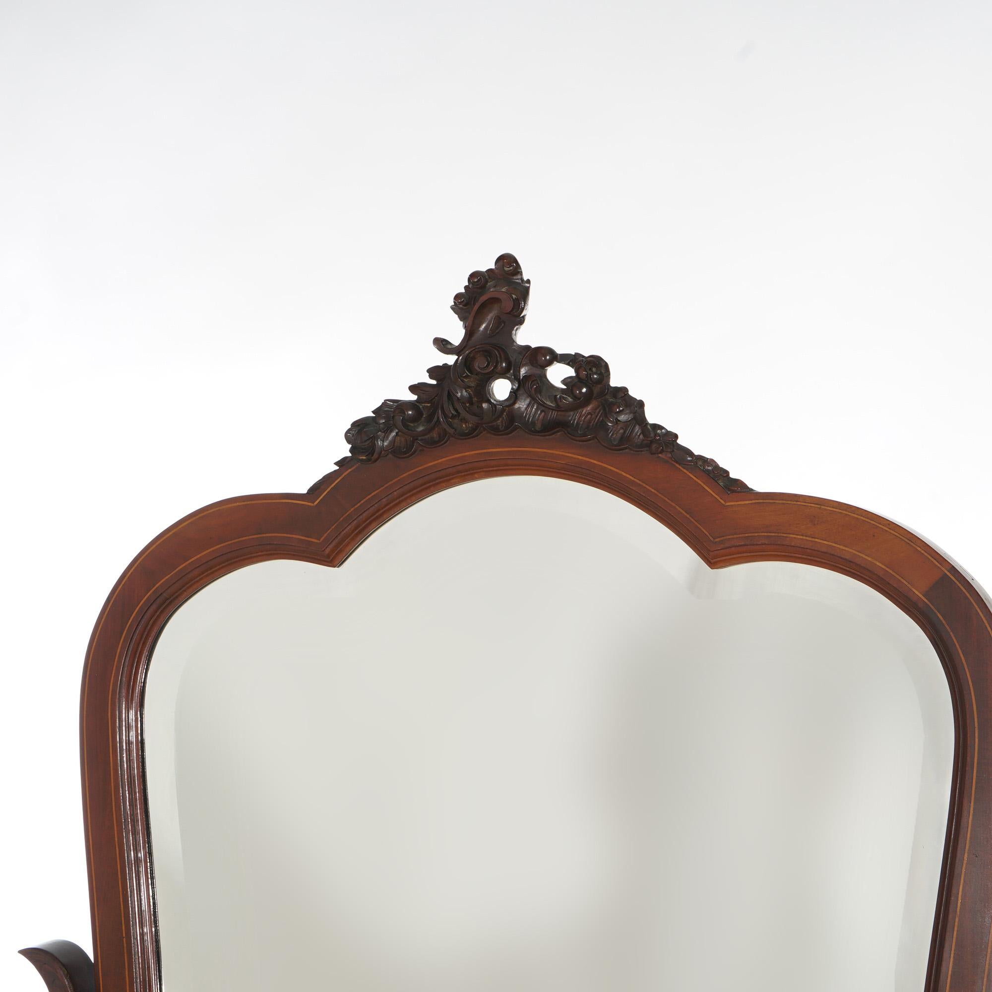 Antique RJ Horner School Carved Mahogany & Satinwood Inlaid Cheval Mirror C1900 2